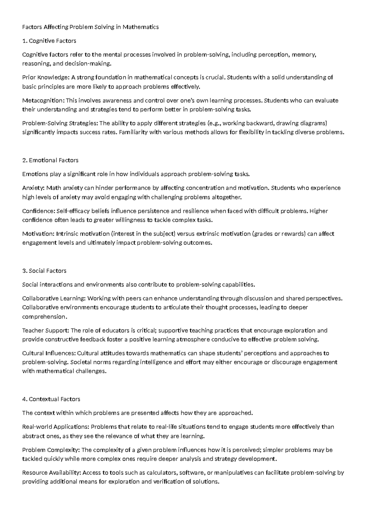 Di Ko Knows To - Notes - Factors Affecting Problem Solving in ...