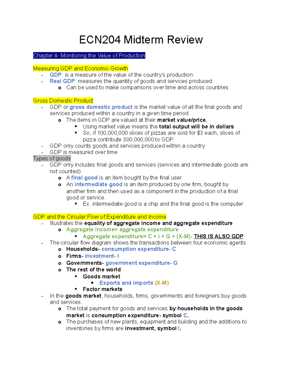 ECN204 Midterm Review - ECN204 Midterm Review Chapter 4- Monitoring the ...