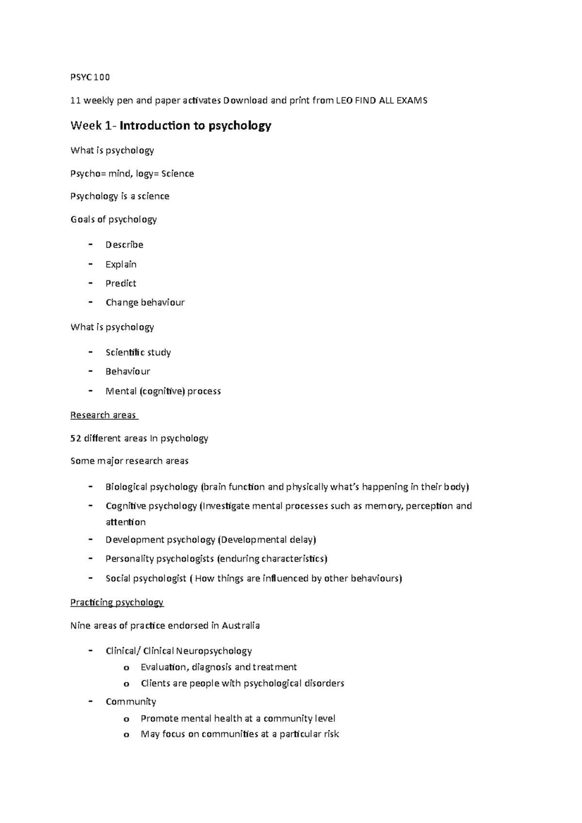 PSYC100 Lecture - PSYC 100 11 weekly pen and paper activates Download ...