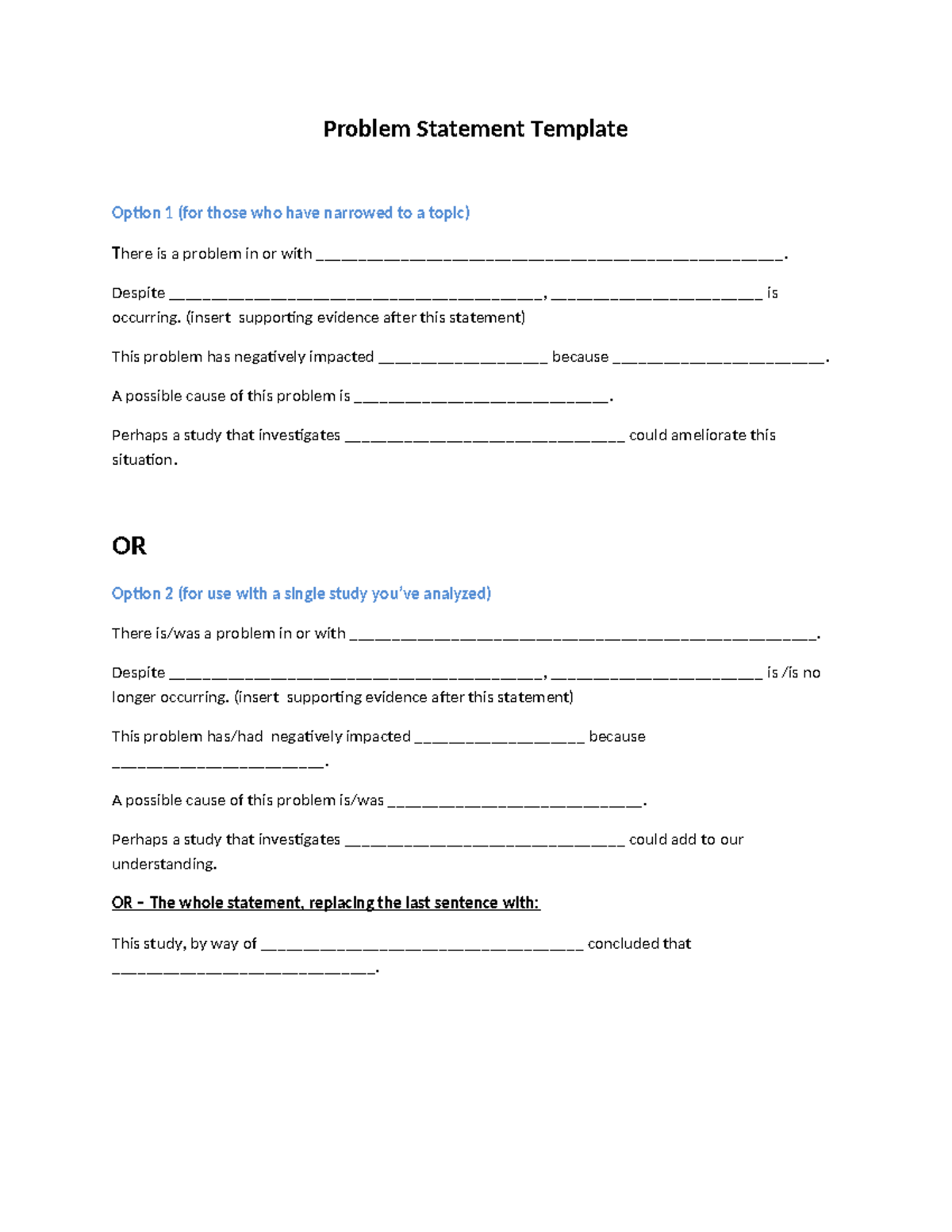 Problem Statement Template - Problem Statement Template Option 1 (for ...