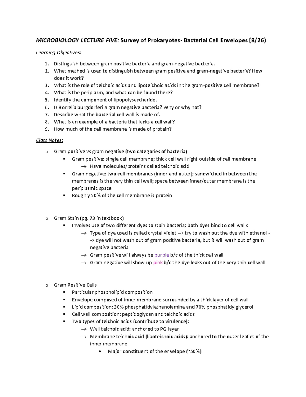 Microbio Lecture 5 Survey of Prokaryotes Bacterial Cell Envelopes