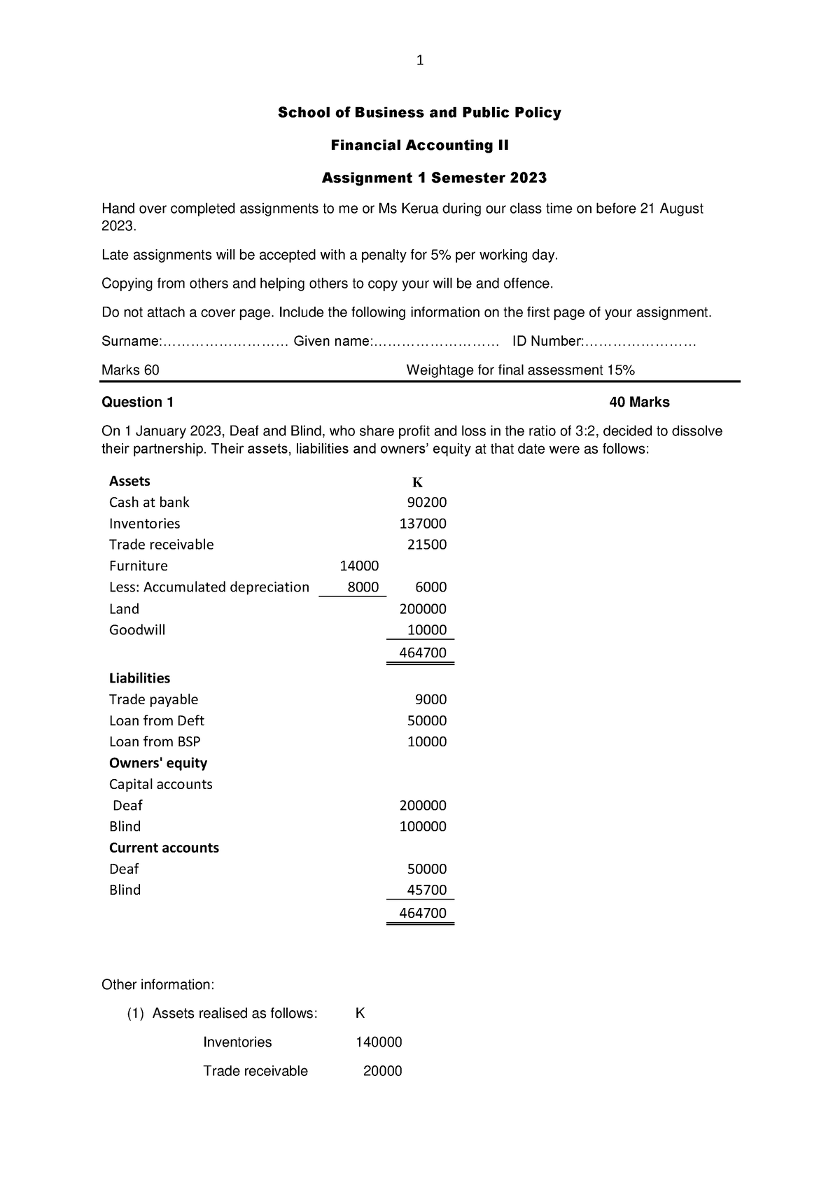 financial accounting 1 assignment