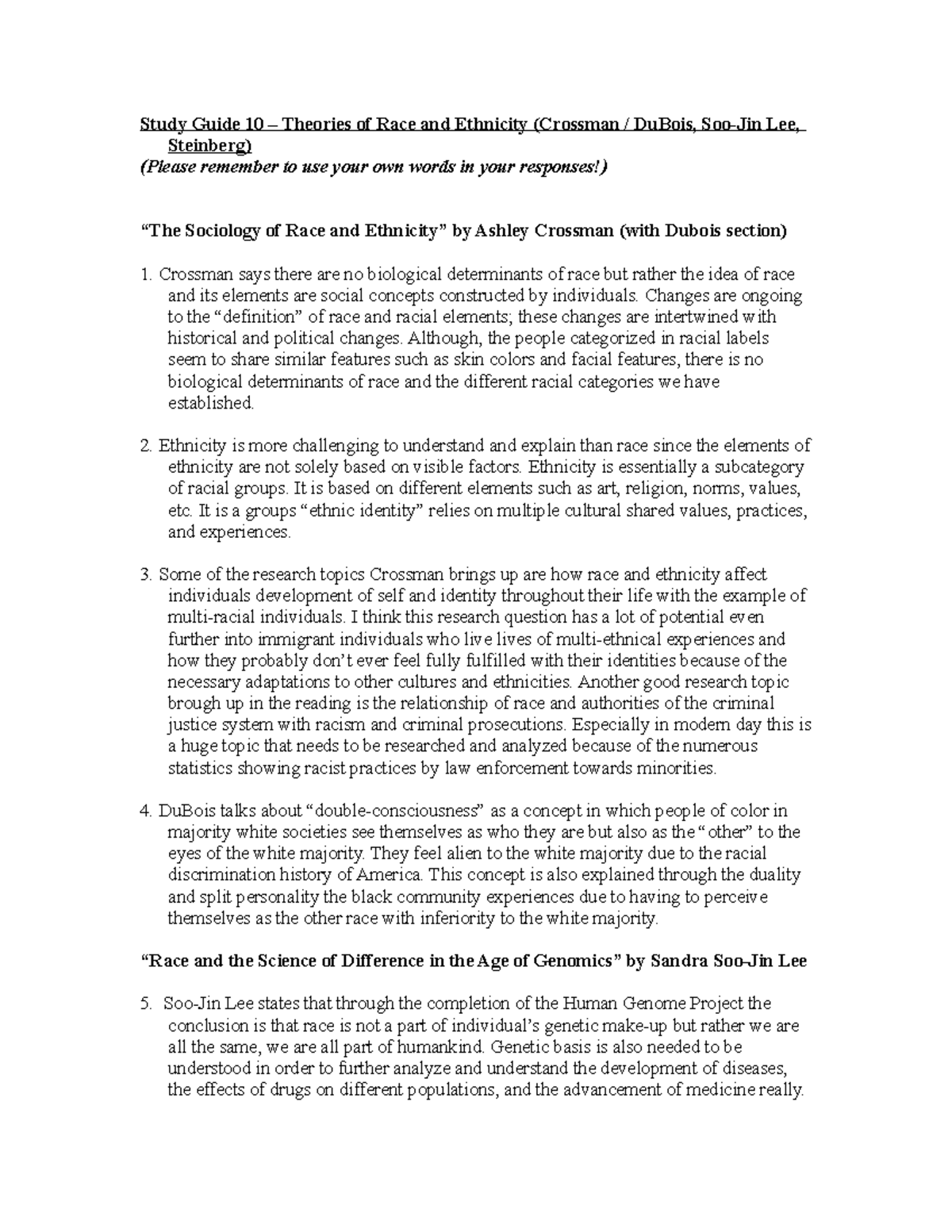 Study Guide 10 Race and Ethnicity - Study Guide 10 – Theories of Race ...