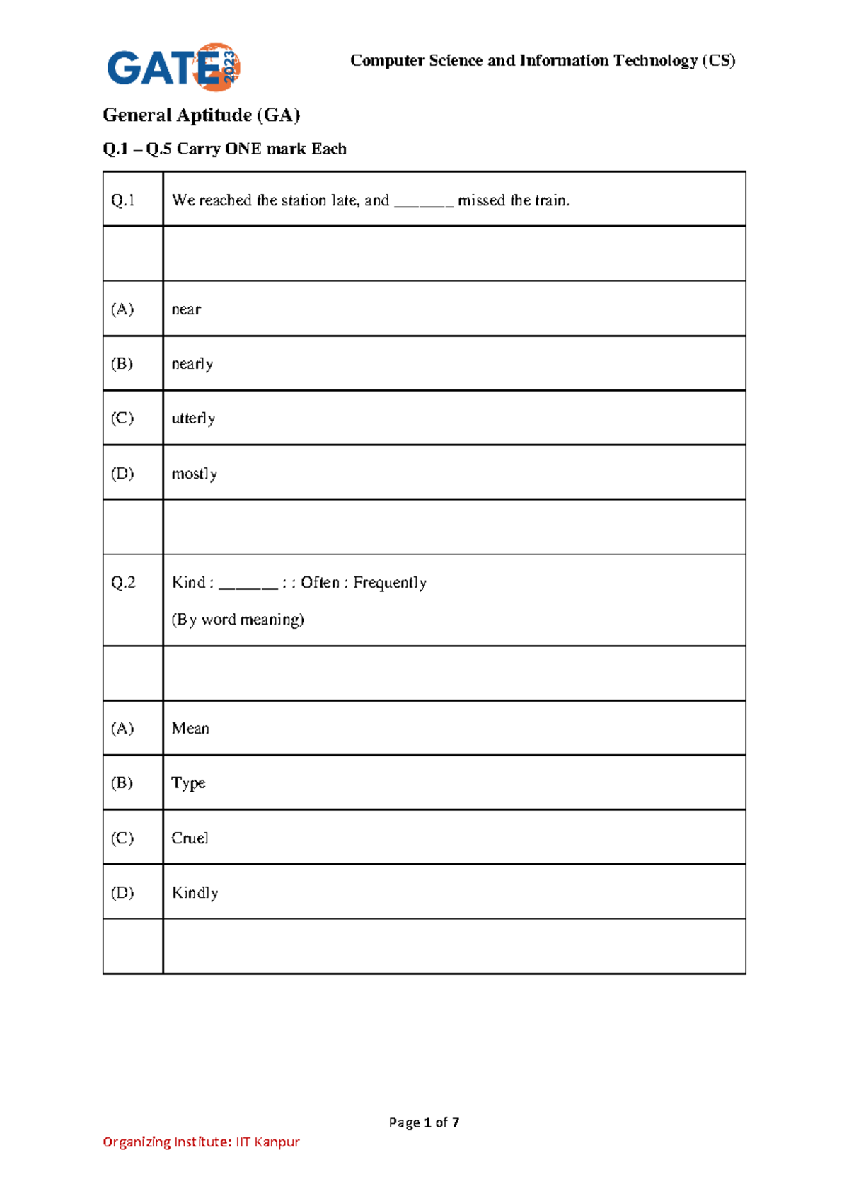 Cs 2023 - gate paper - Computer Science and Information Technology (CS ...