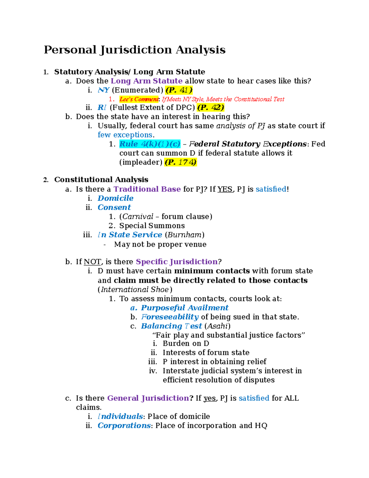 Civil Procedure Exam Outline #3 - Rules (FRCP) - Personal Jurisdiction ...