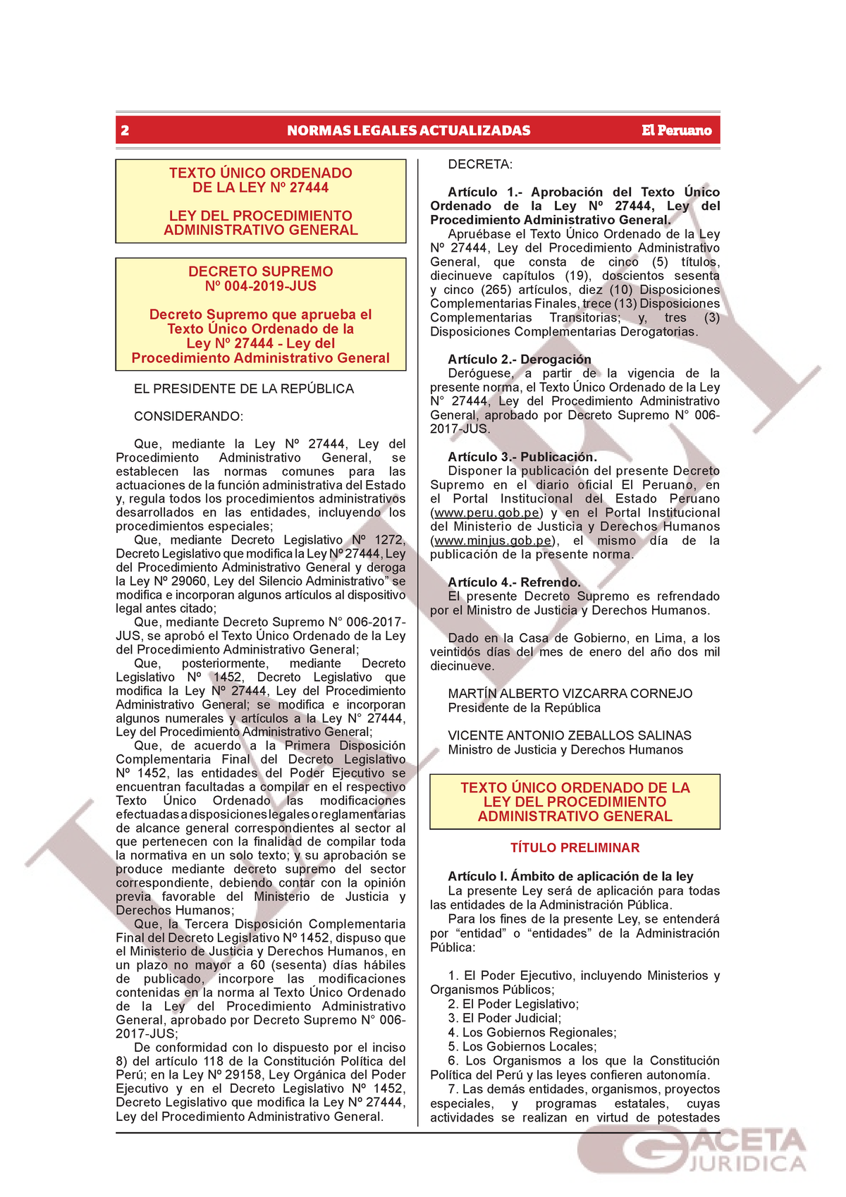 Texto Unico Ordenado De La Ley 27444 Ley De Procedimiento Administrativo General Laley Texto