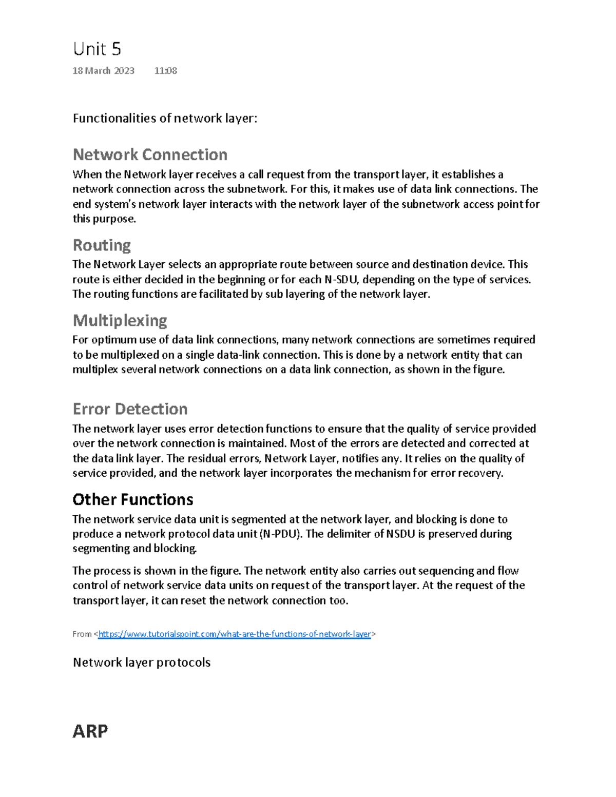 Networking unit5 Functionalities of network layer Network Connection
