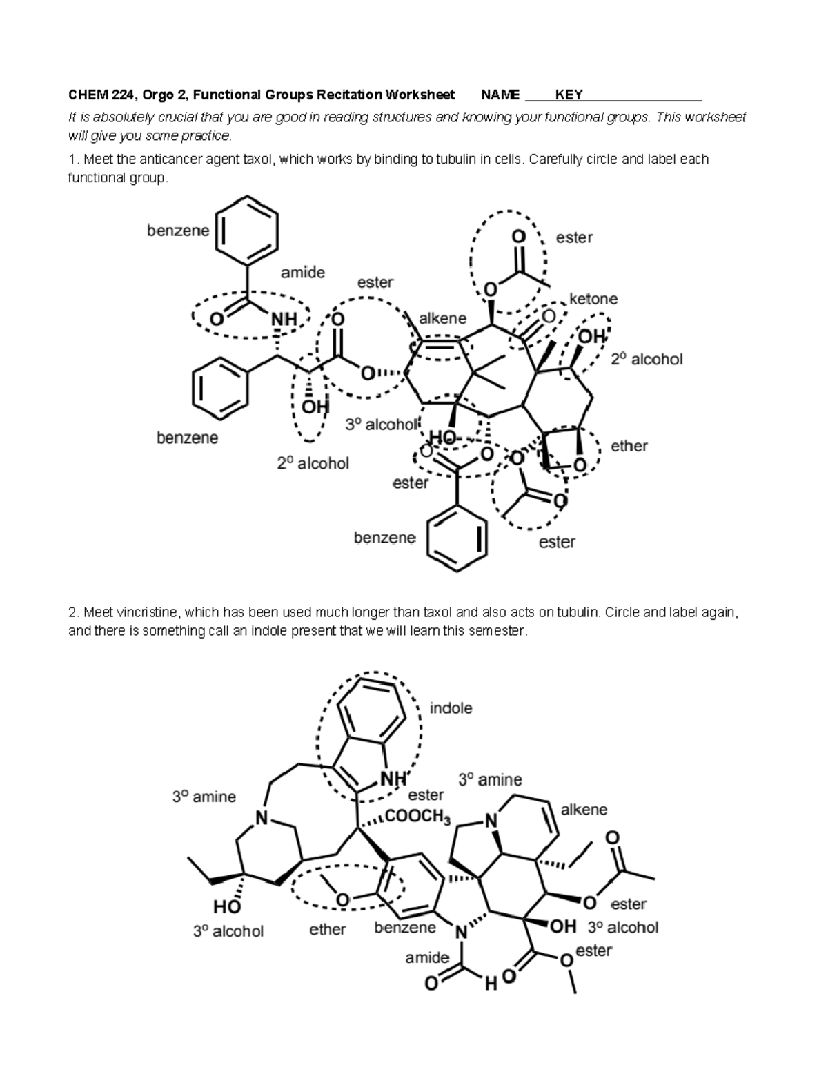 CHEM 224 Rec 1 Func Groups Su24 KEY - CHEM 224, Orgo 2, Functional ...