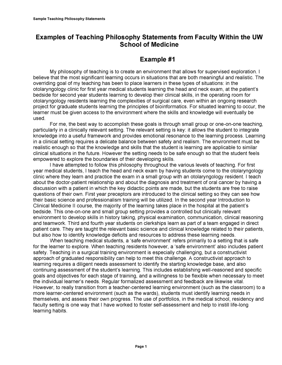 Sample Teaching Philosophy Statements Examples Of Teaching Philosophy Statements From Faculty