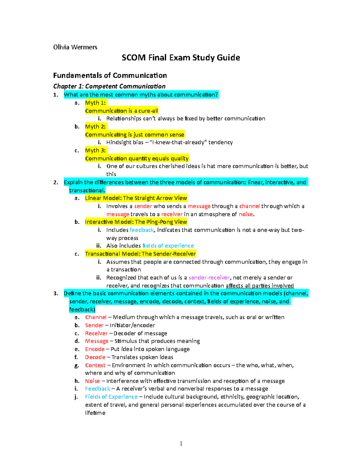 SCOM Final Exam Study Guide - What are the most common myths about  communication? a. Myth 1: - Studocu