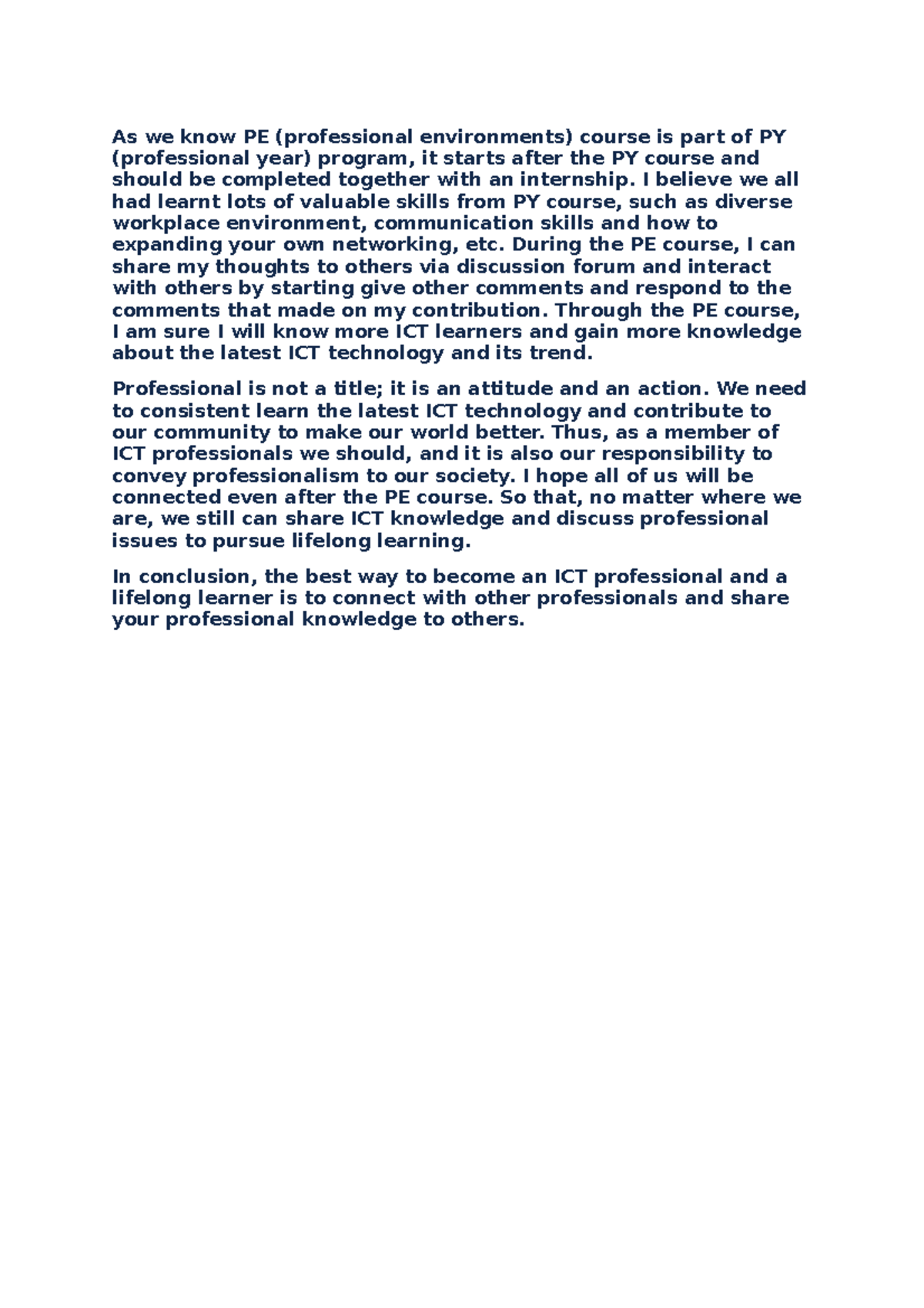Doc 1 - Business Innovation - As we know PE (professional environments ...