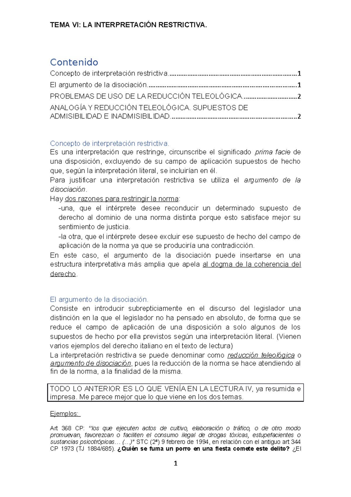TEMA VI LA InterpretacióN Restrictiva - TEMA VI: LA INTERPRETACIÓN ...