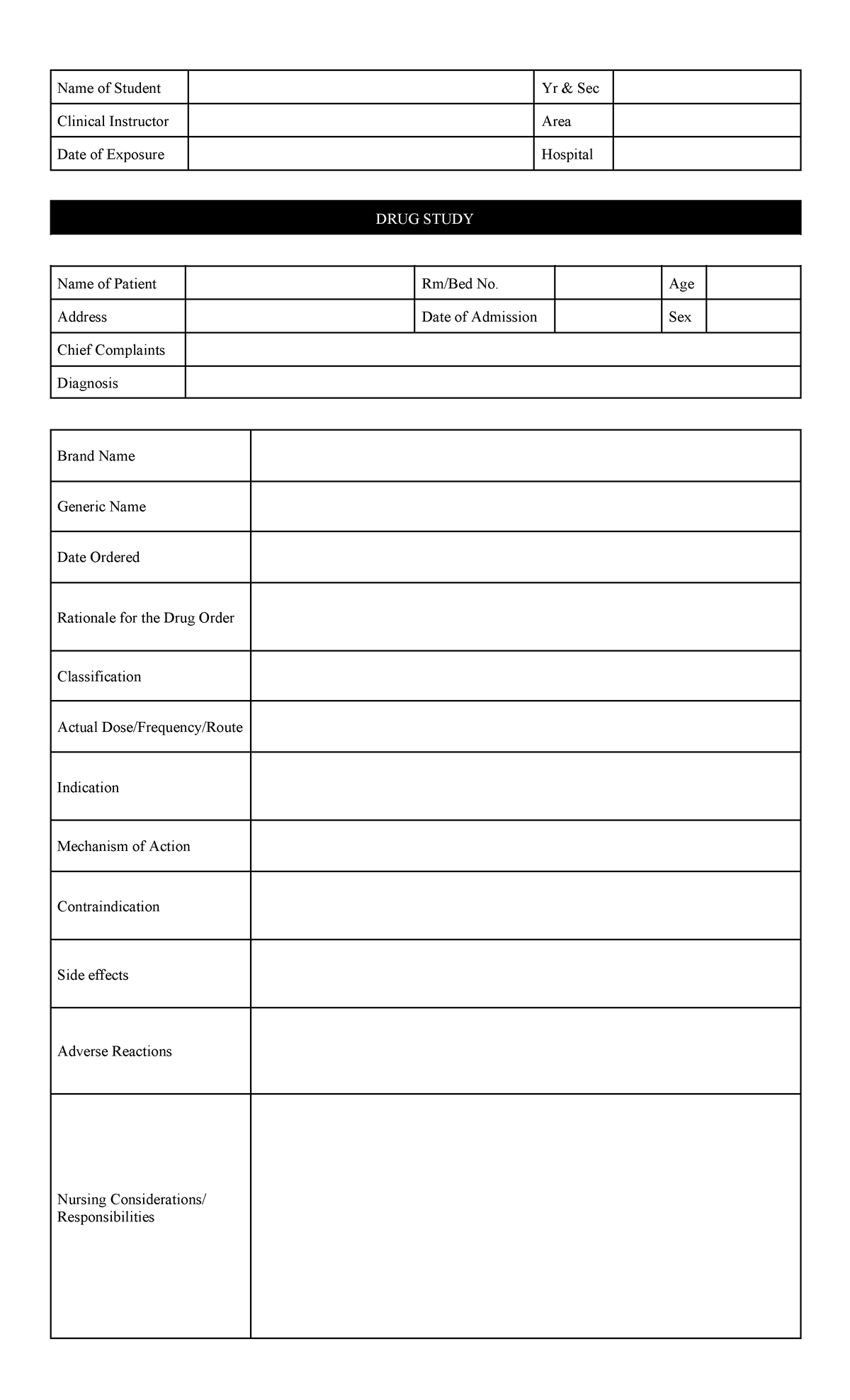 Drug-Study-Form - drug study for nursing students - Nursing - Name of ...