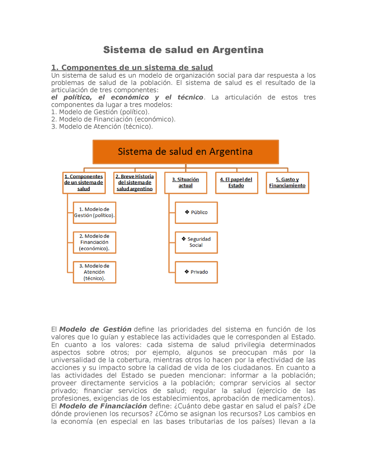 Sistema de salud en Argentina - Componentes de un sistema de salud Un  sistema de salud es un modelo - Studocu