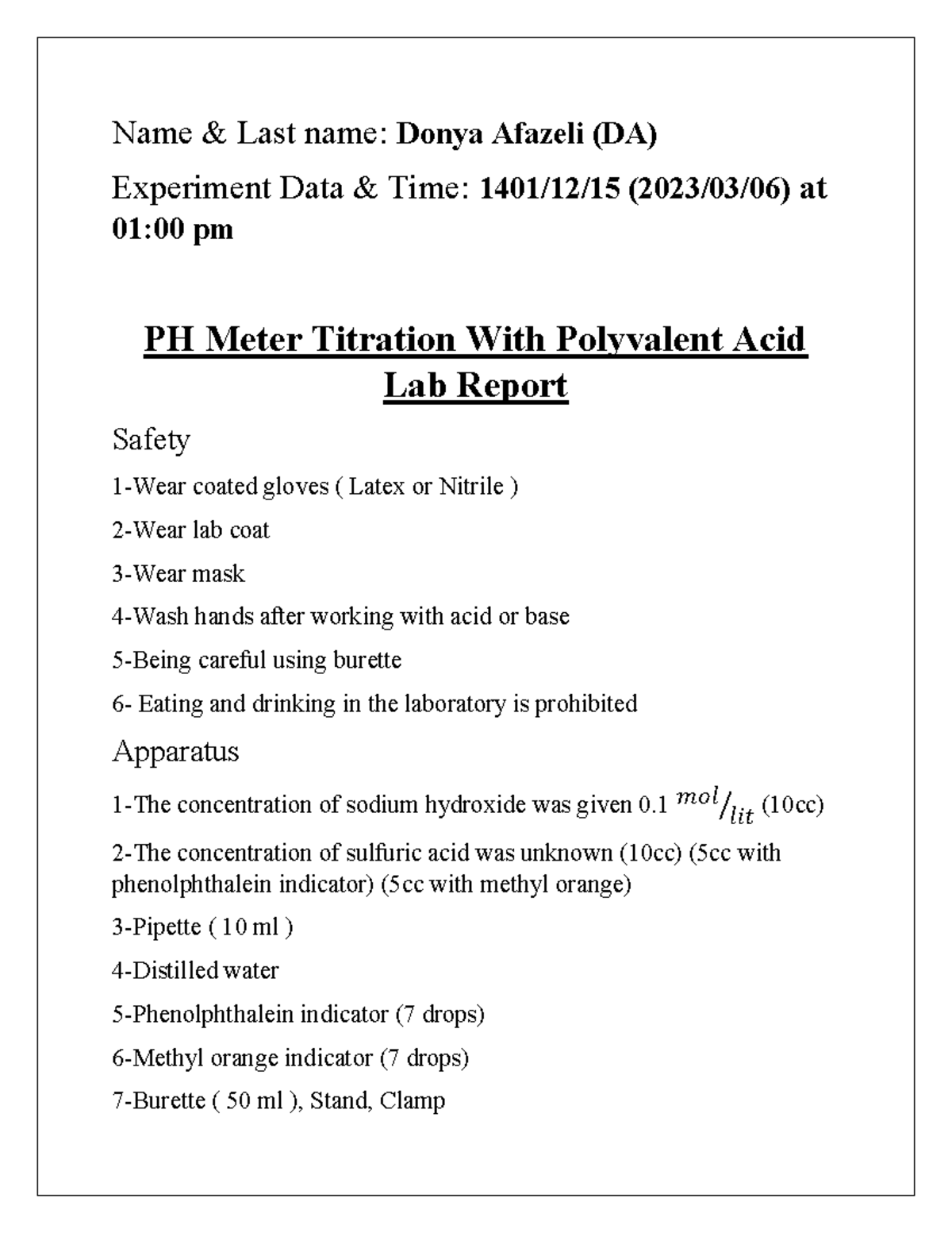 PH Meter Titration With Polyvalent Acid Introduction Titration is the
