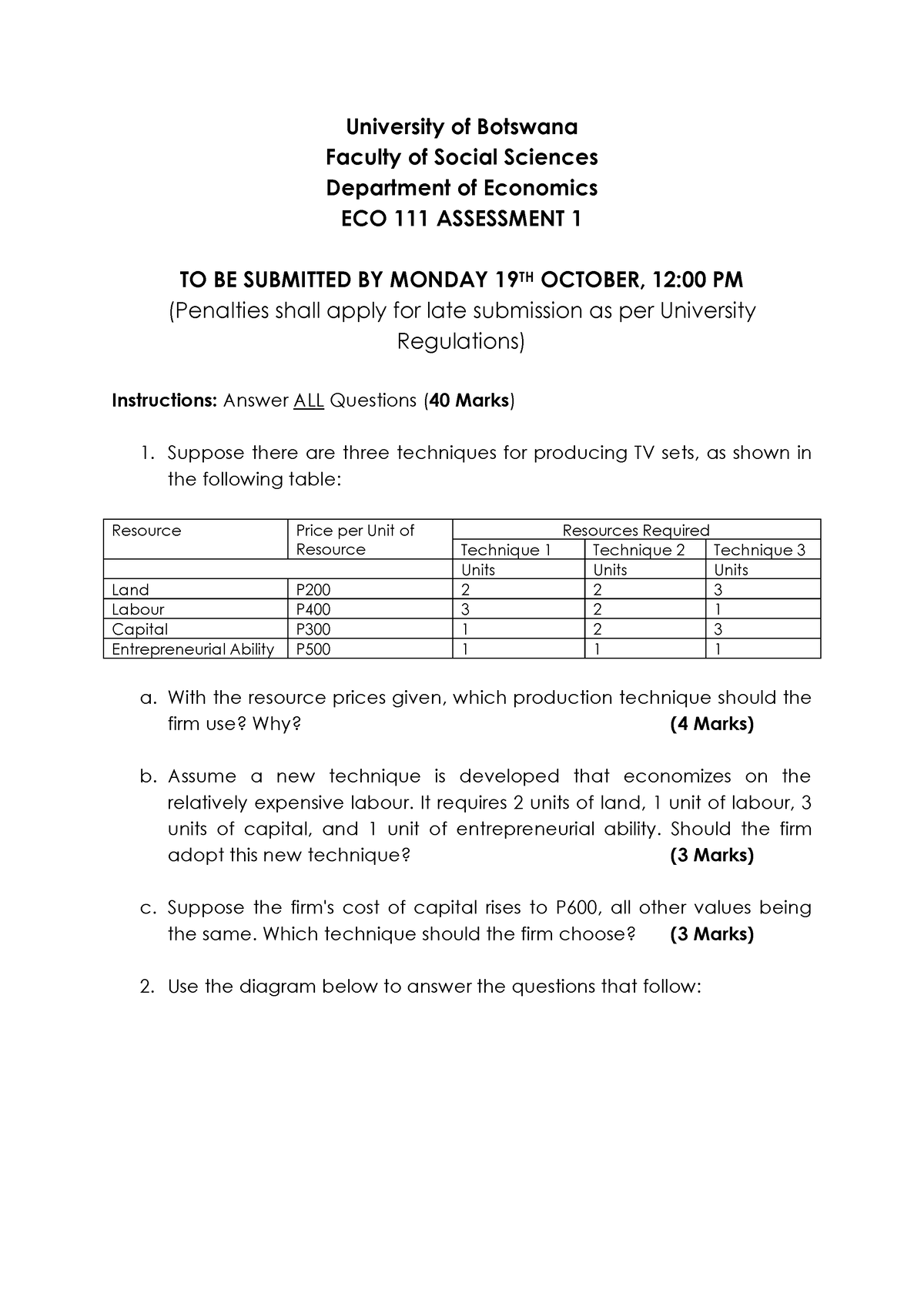 ECO 111 Assessment 1 2020 - University Of Botswana Faculty Of Social ...