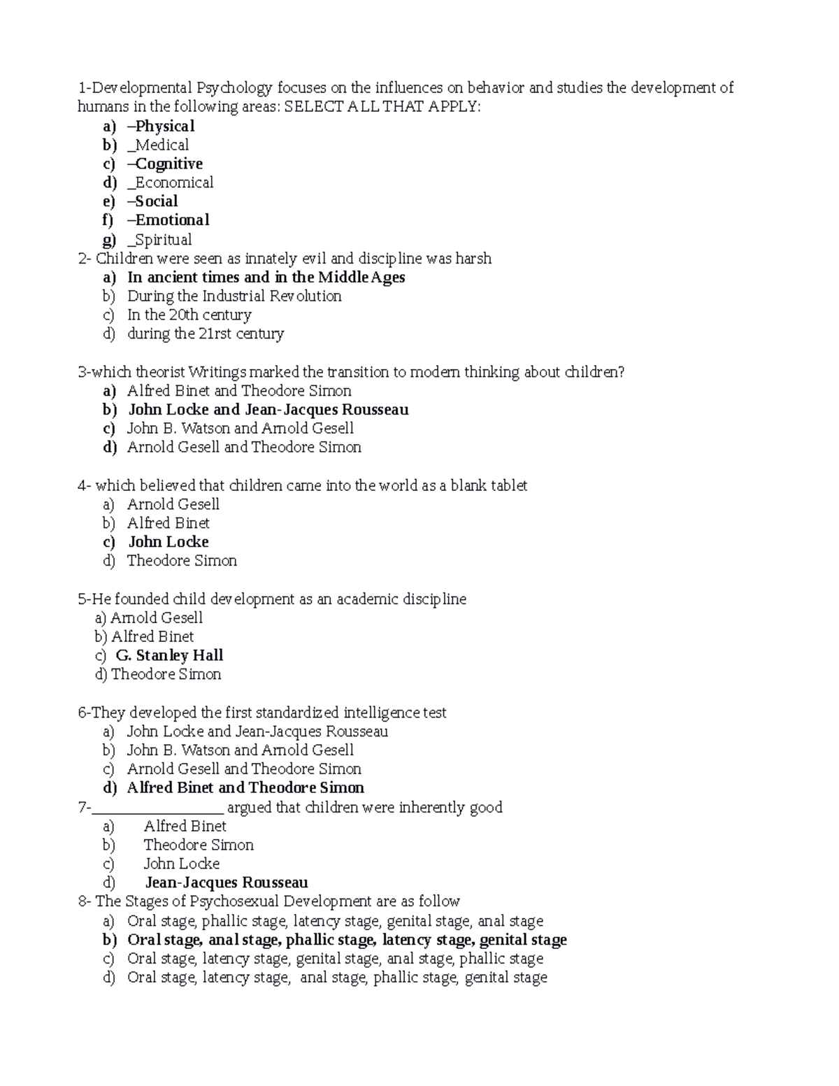 Lifespan Development Practice Questions chapter 1 PSY201 Jersey