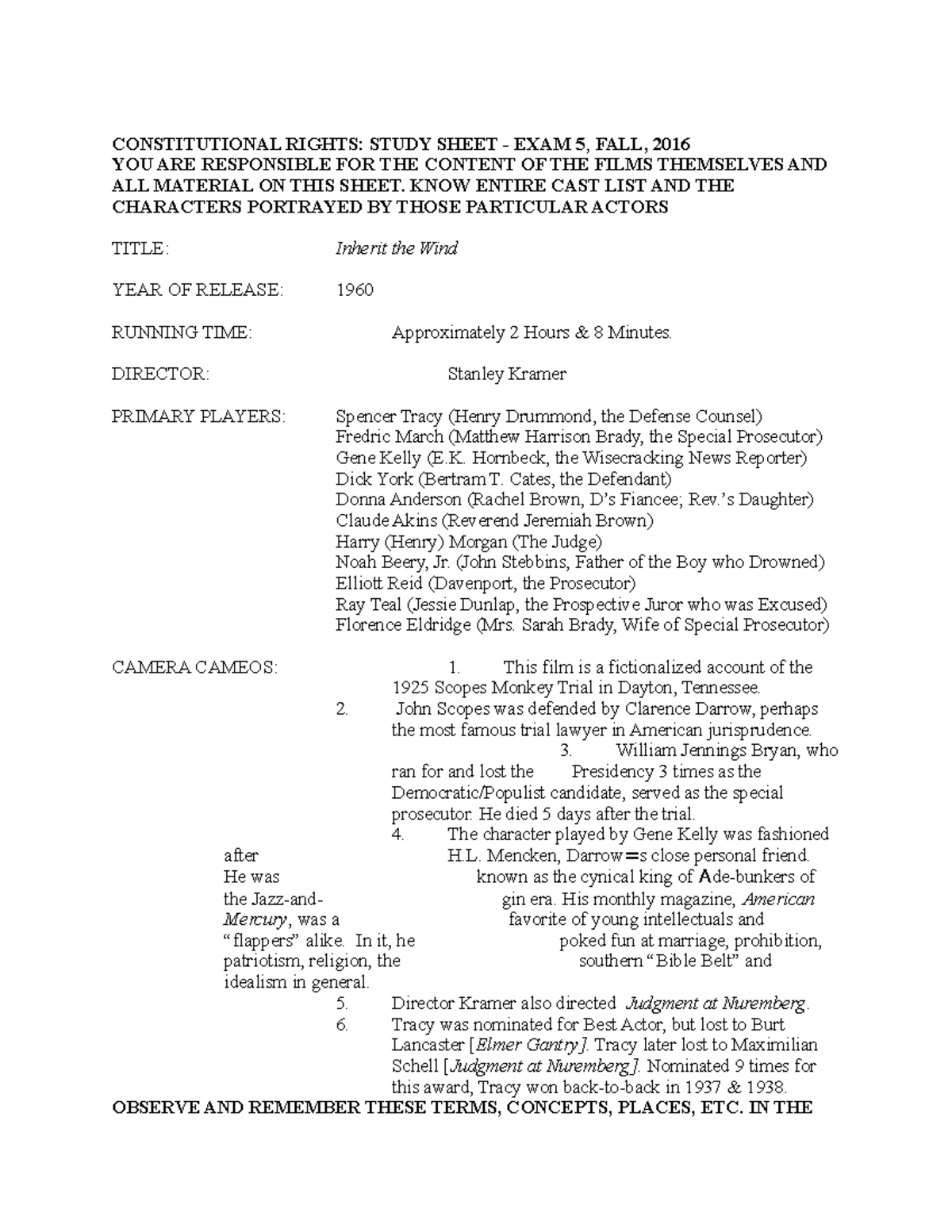 Constitutional Rights Study sheet 5 fall - CONSTITUTIONAL RIGHTS: STUDY ...