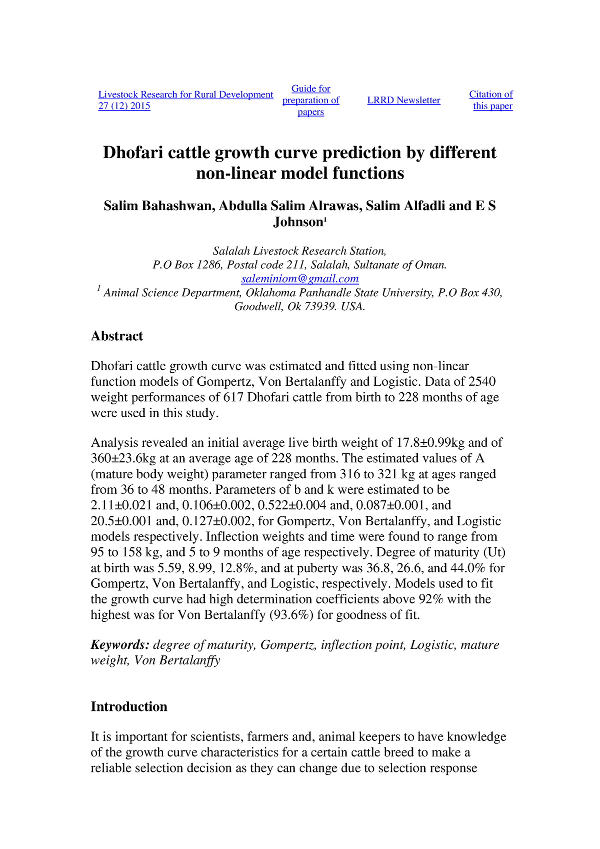 livestock research for rural development impact factor