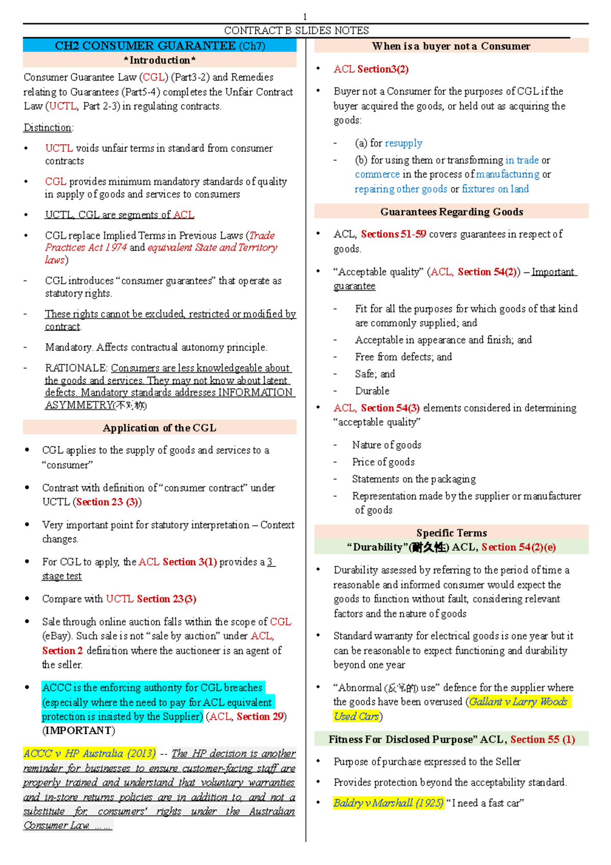 Contract Law B Slides Notes - CONTRACT B SLIDES NOTES CH2 CONSUMER ...