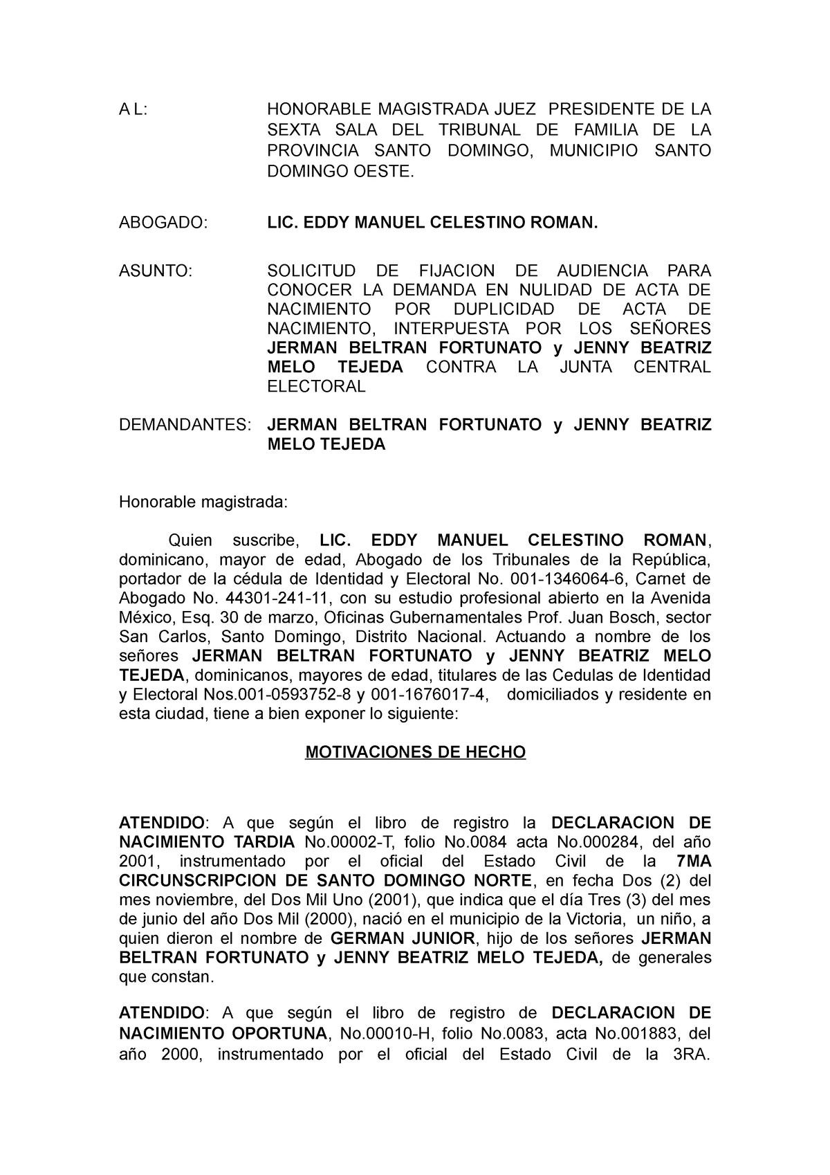 Demanda EN Nulidad DE ACTA German Junior - A L: HONORABLE MAGISTRADA ...