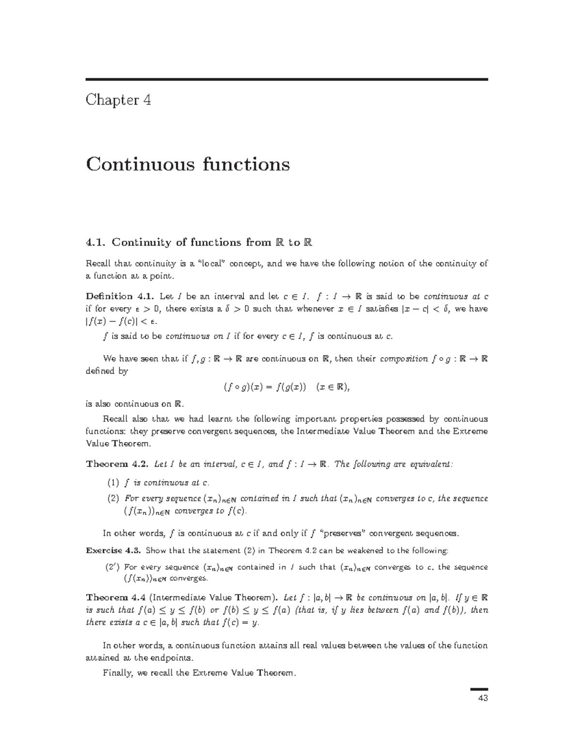 MA203 2012 Notes - Continuous Functions - Chapter 4 Continuous ...