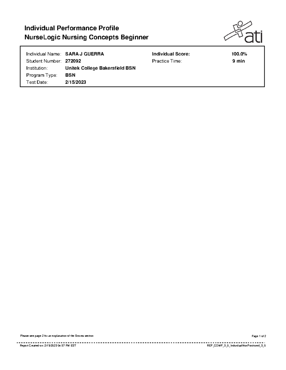 Nursing Concepts Beginner - RN 400A - Individual Performance Profile ...