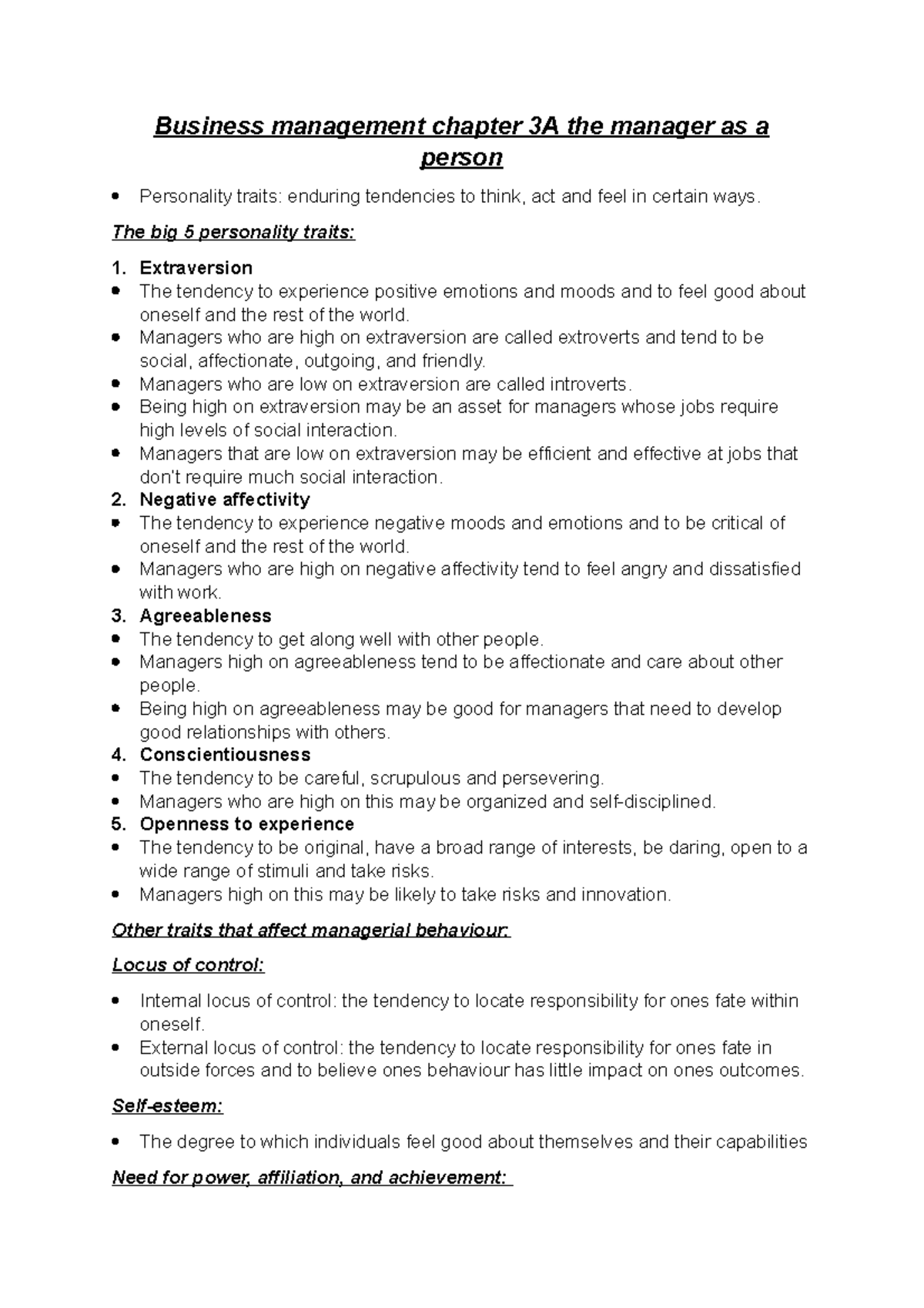 Business management chapter 3A the manager as a person - Business ...