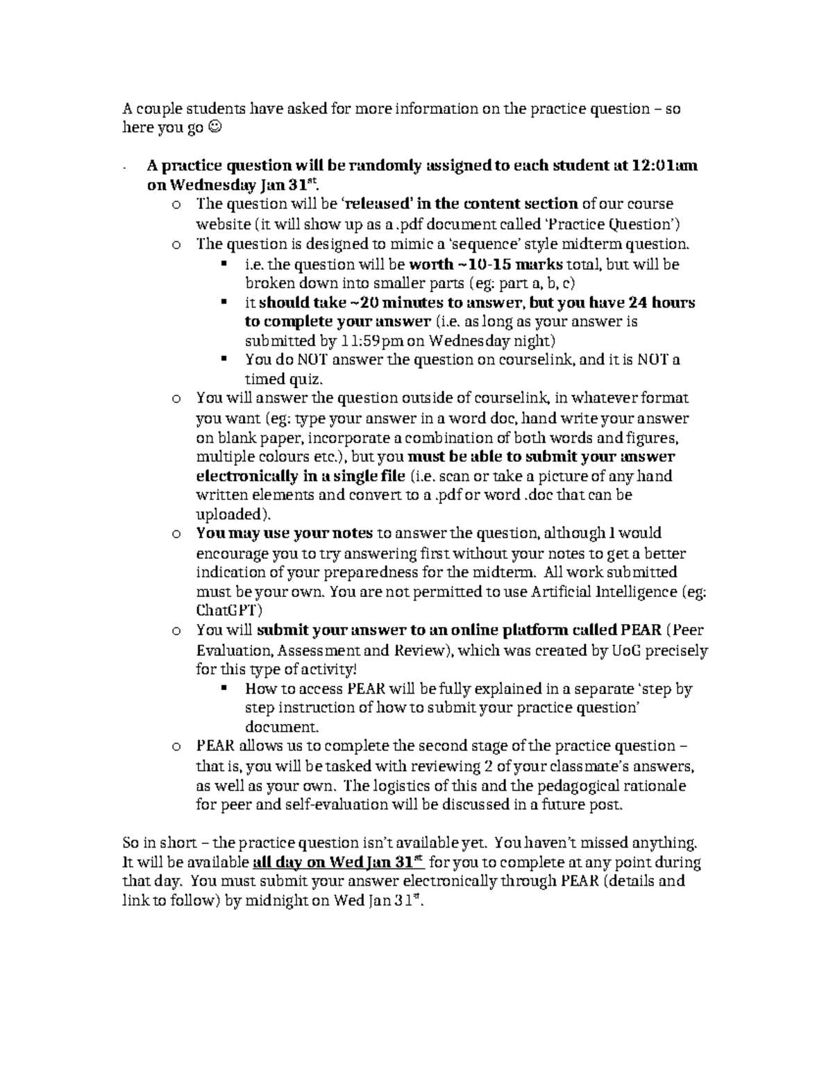 Overview of Practice Question 2024 - A couple students have asked for ...