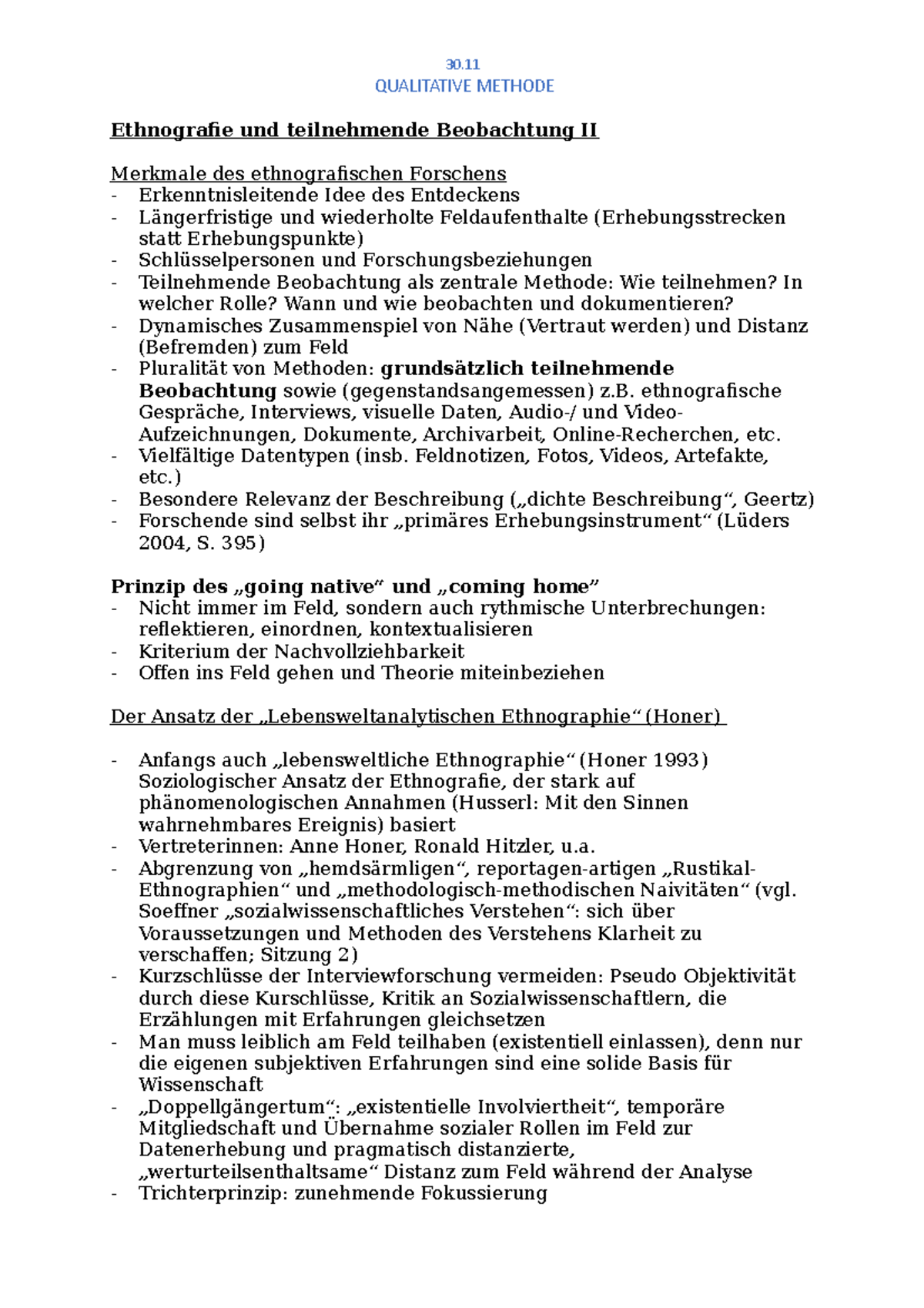 30.11 Ethnografie Und Teilnehmende Beobachtung - QUALITATIVE METHODE ...