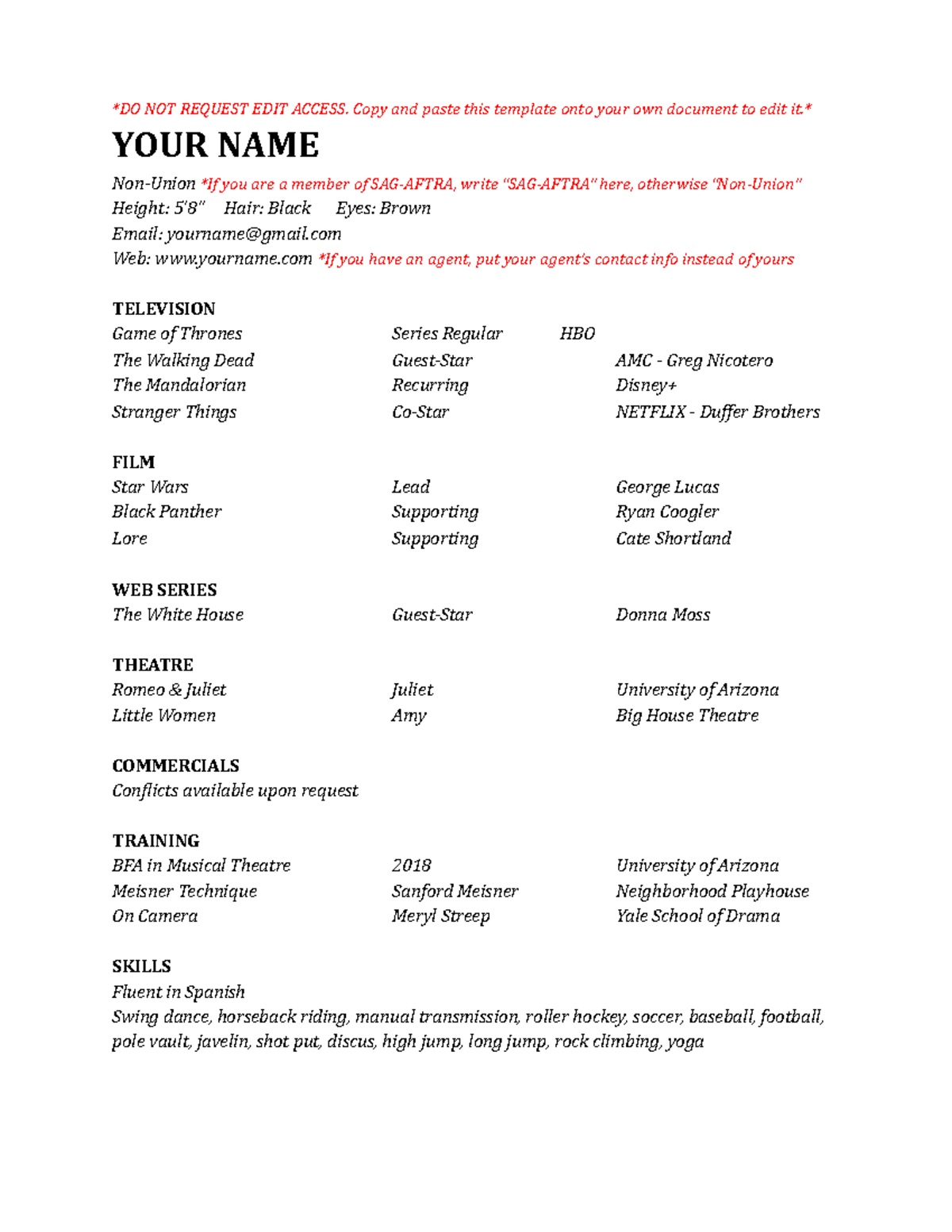 Acting Resume Example - uuuuuuuuuuuuuuuuuu - DO NOT REQUEST EDIT ACCESS ...
