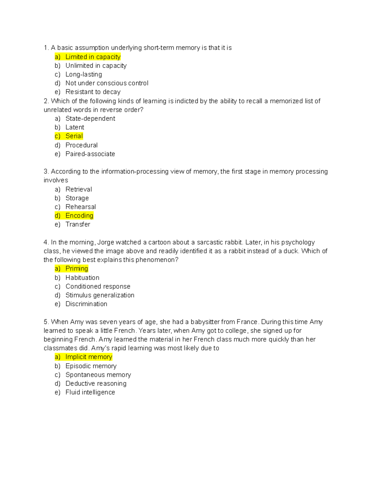 Copy of memory practice quiz - A basic assumption underlying short-term ...