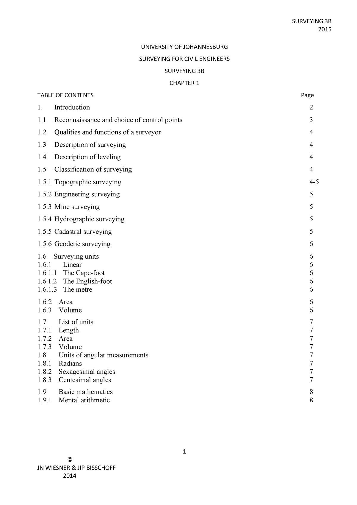 Surveying 3B Chapter 1 - SURVEYING 3B 2015 UNIVERSITY OF JOHANNESBURG ...