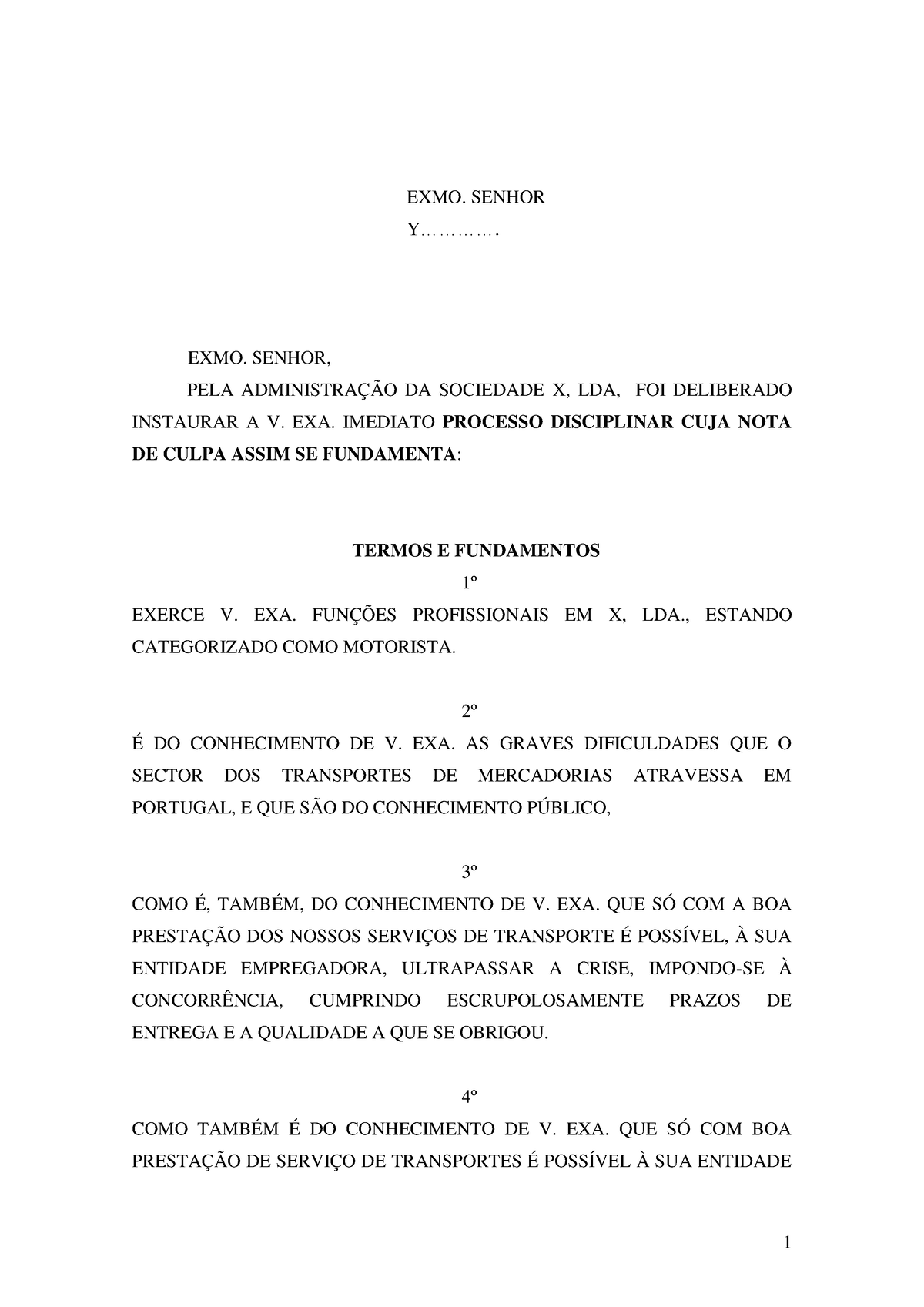 Minuta De Nota De Culpa Exmo Senhor Y Exmo Senhor Pela AdministraÇÃo Da