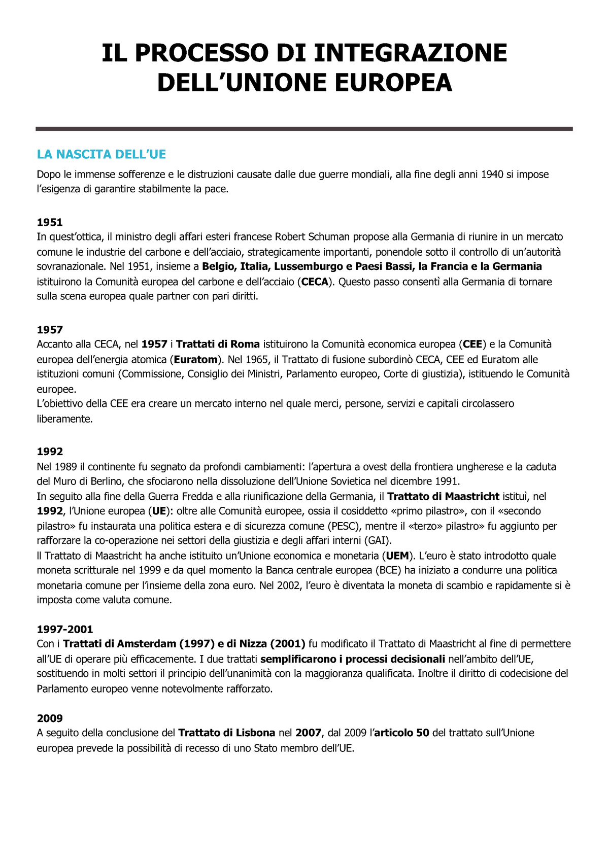 Il Processo Di Integrazione Dell’UE - IL PROCESSO DI INTEGRAZIONE DELL ...