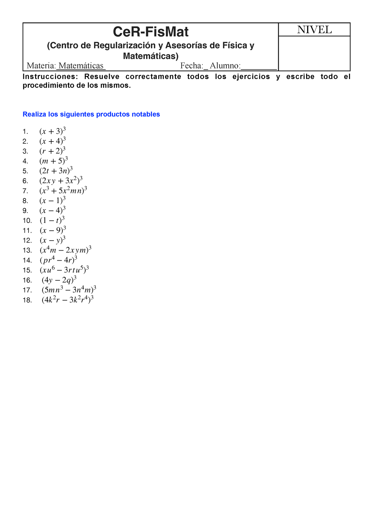 Ejerciciosp Ejercicios De Practica Instrucciones Resuelve Correctamente Todos Los 9546