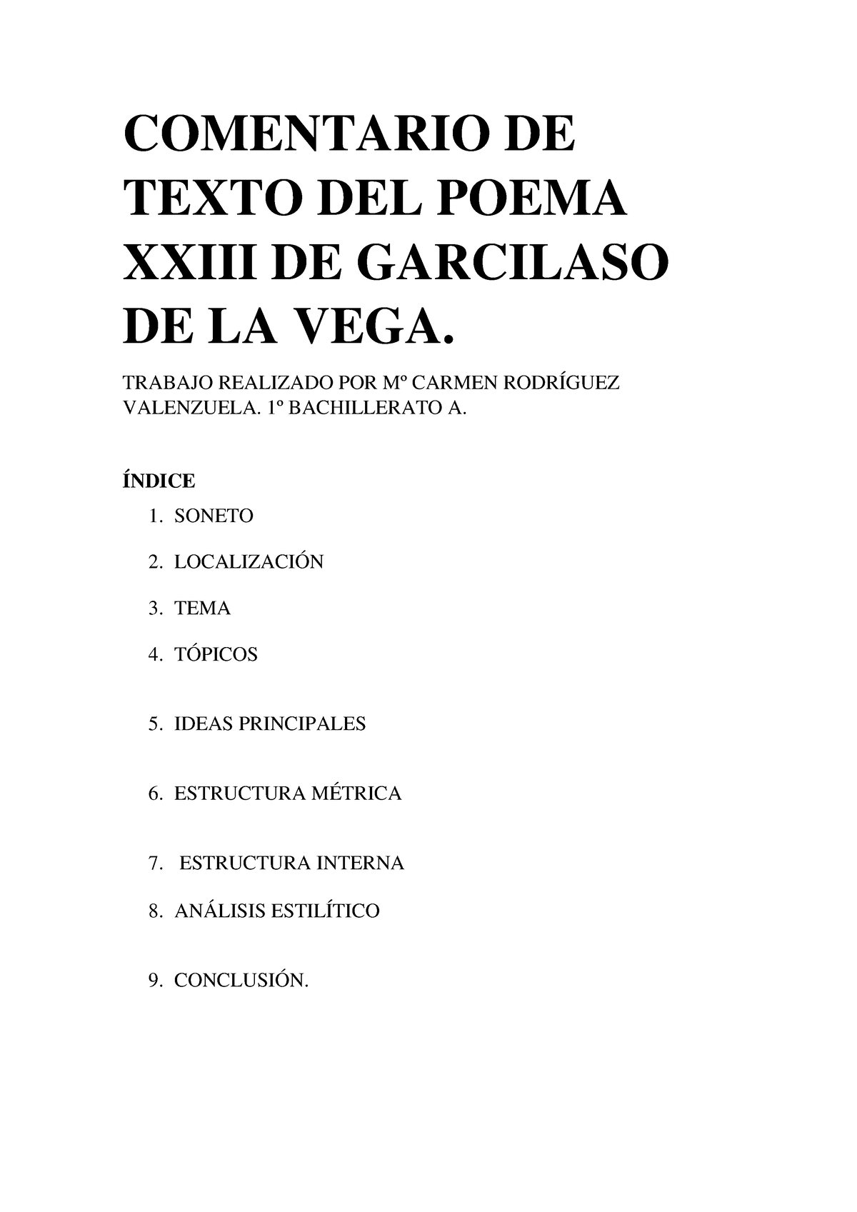 Comentario DE Texto DEL Poema Xxiii DE Garcilaso DE LA VEGA ...