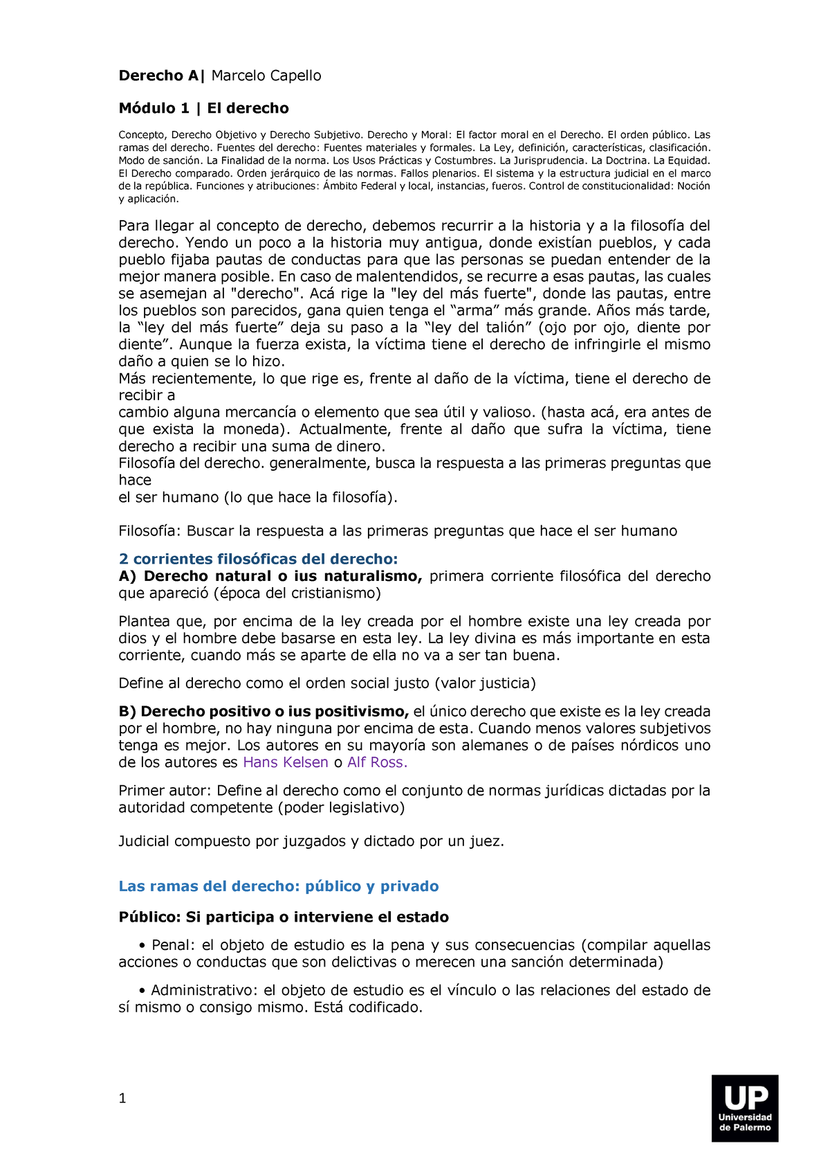 Derecho A - Resumen Para Primer Parcial (unidades 1 Al 5) - Módulo 1 ...