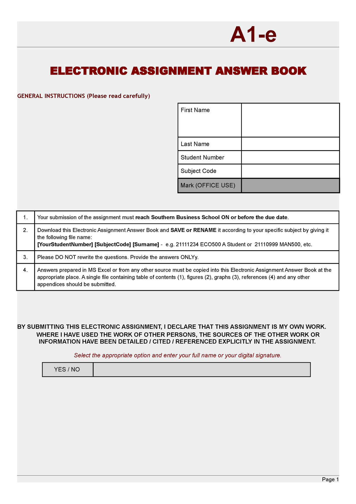 electronic assignment answer book