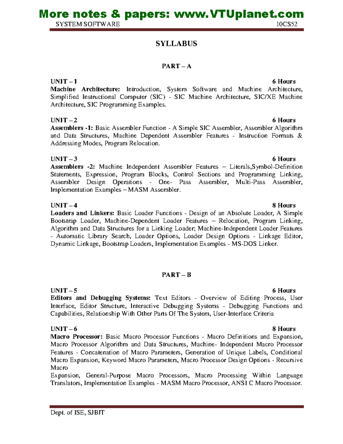 System Software Notes 10CS52(vtuplanet - SYSTEM SOFTWARE 10CS SYLLABUS ...