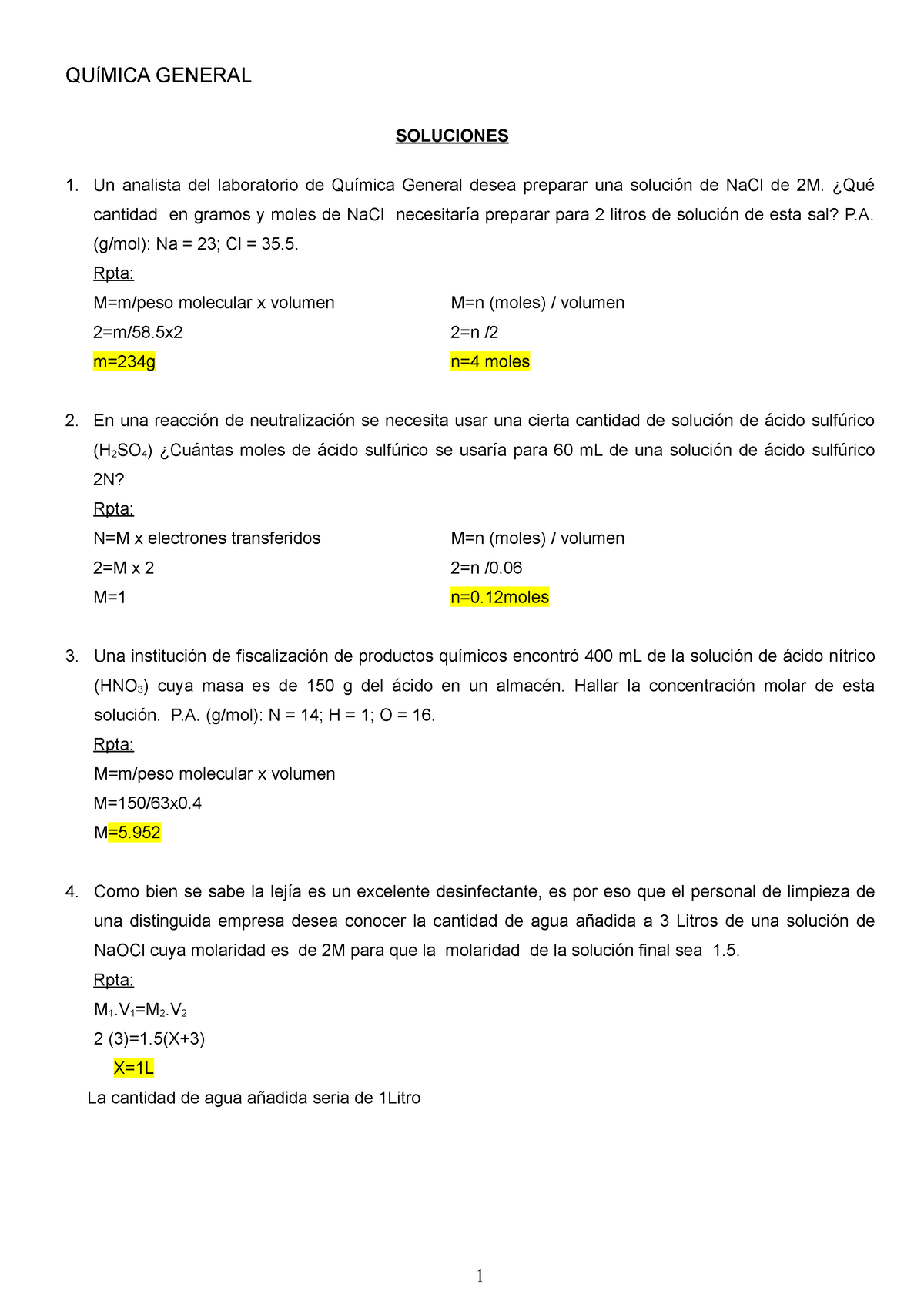 E.-Ejercicios De Soluciones - QUÍMICA GENERAL SOLUCIONES Un Analista ...