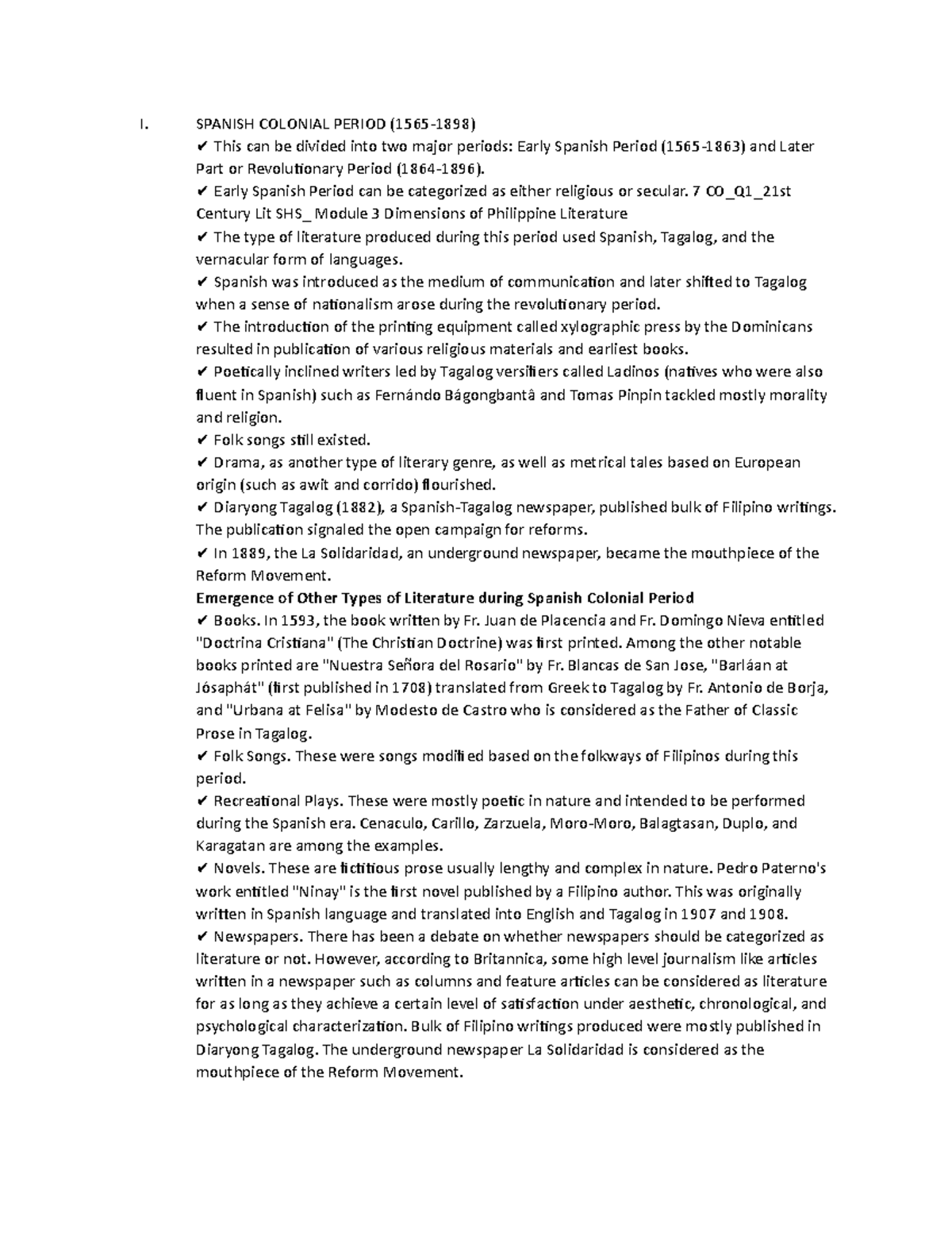 Spanish Colonial Period im I. SPANISH COLONIAL PERIOD (15651898