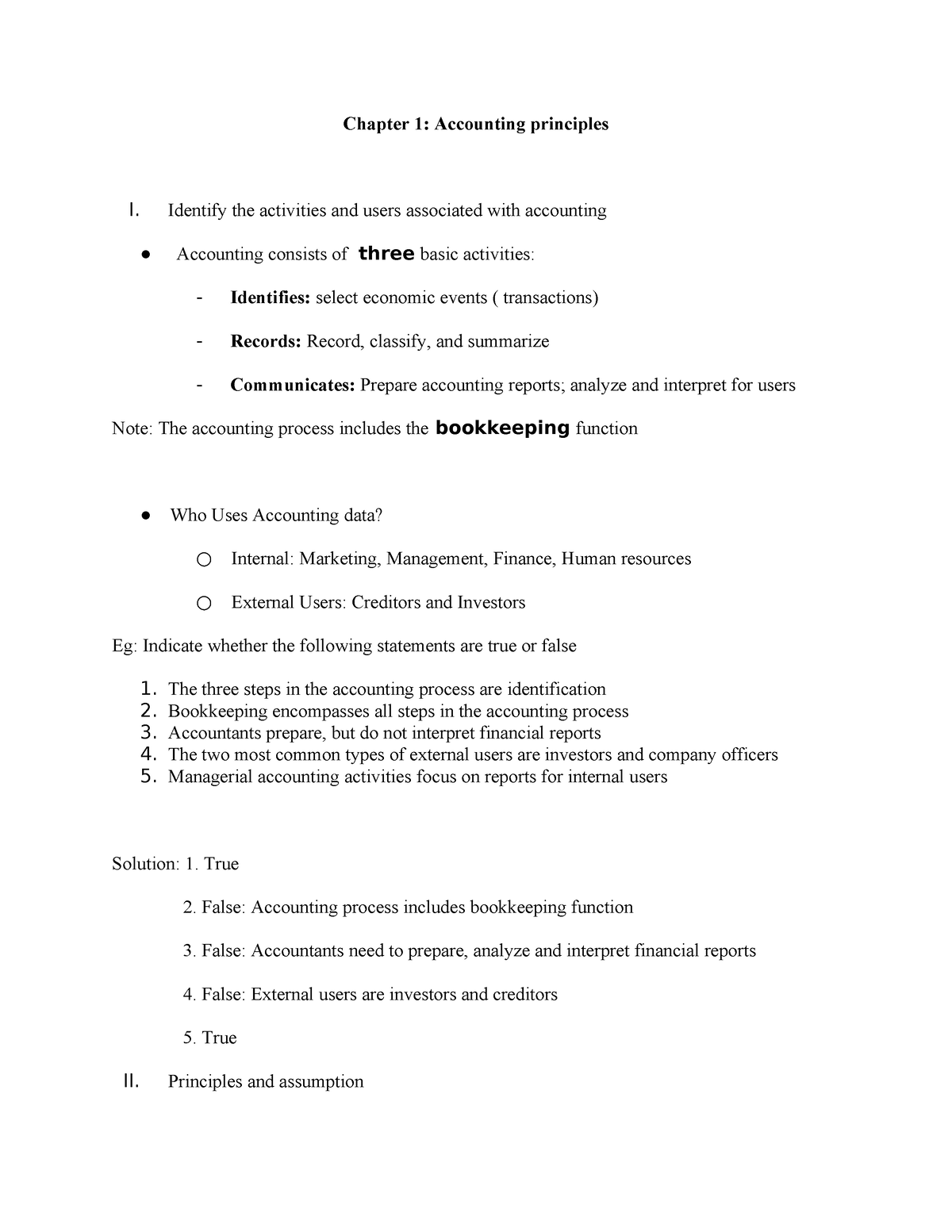 Chapter 1 - Chap 1 - Chapter 1: Accounting Principles I. Identify The ...