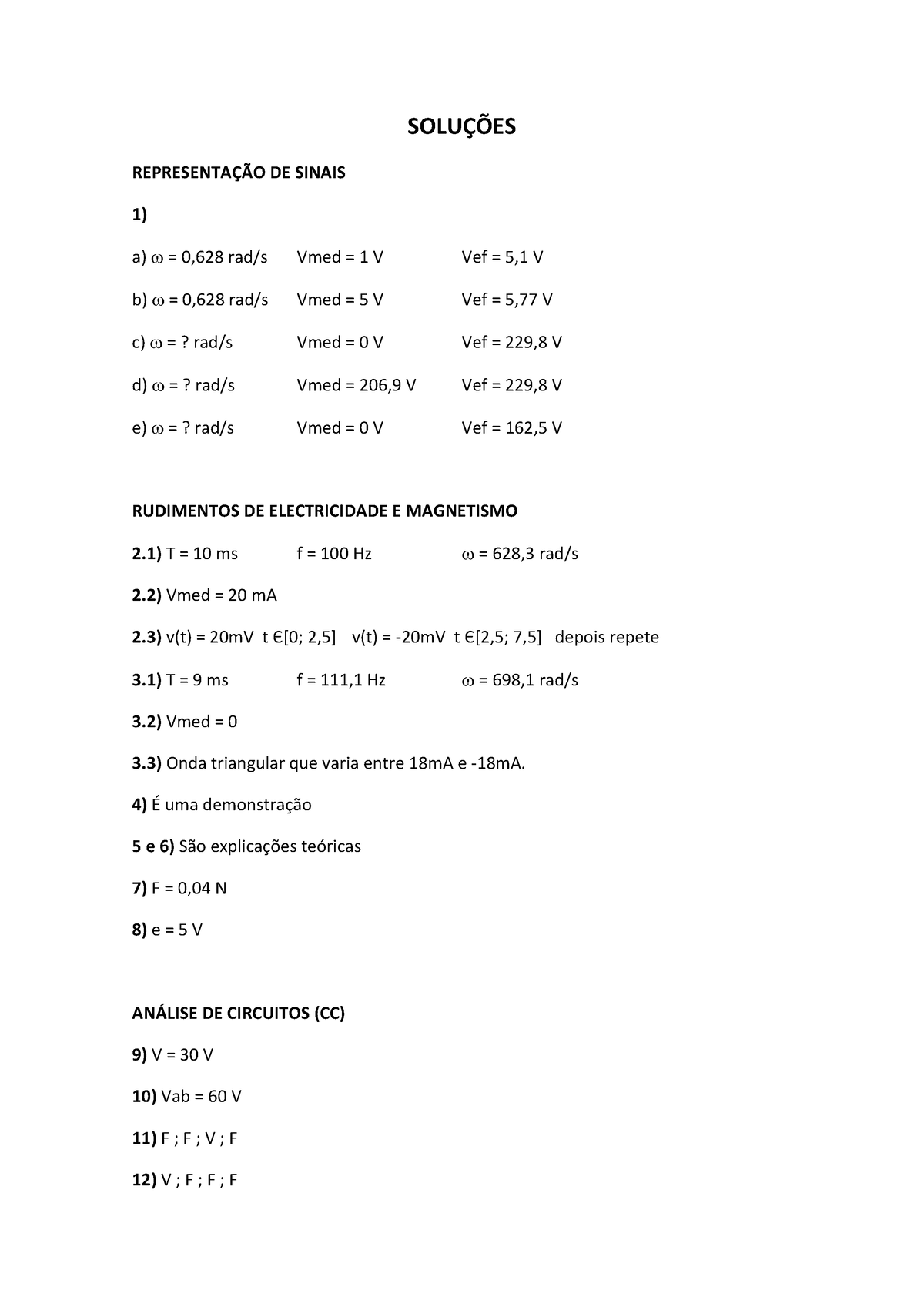 Solucoes - Soluções Dos Exercícios - SOLUÇÕES REPRESENTAÇÃO DE SINAIS 1 ...