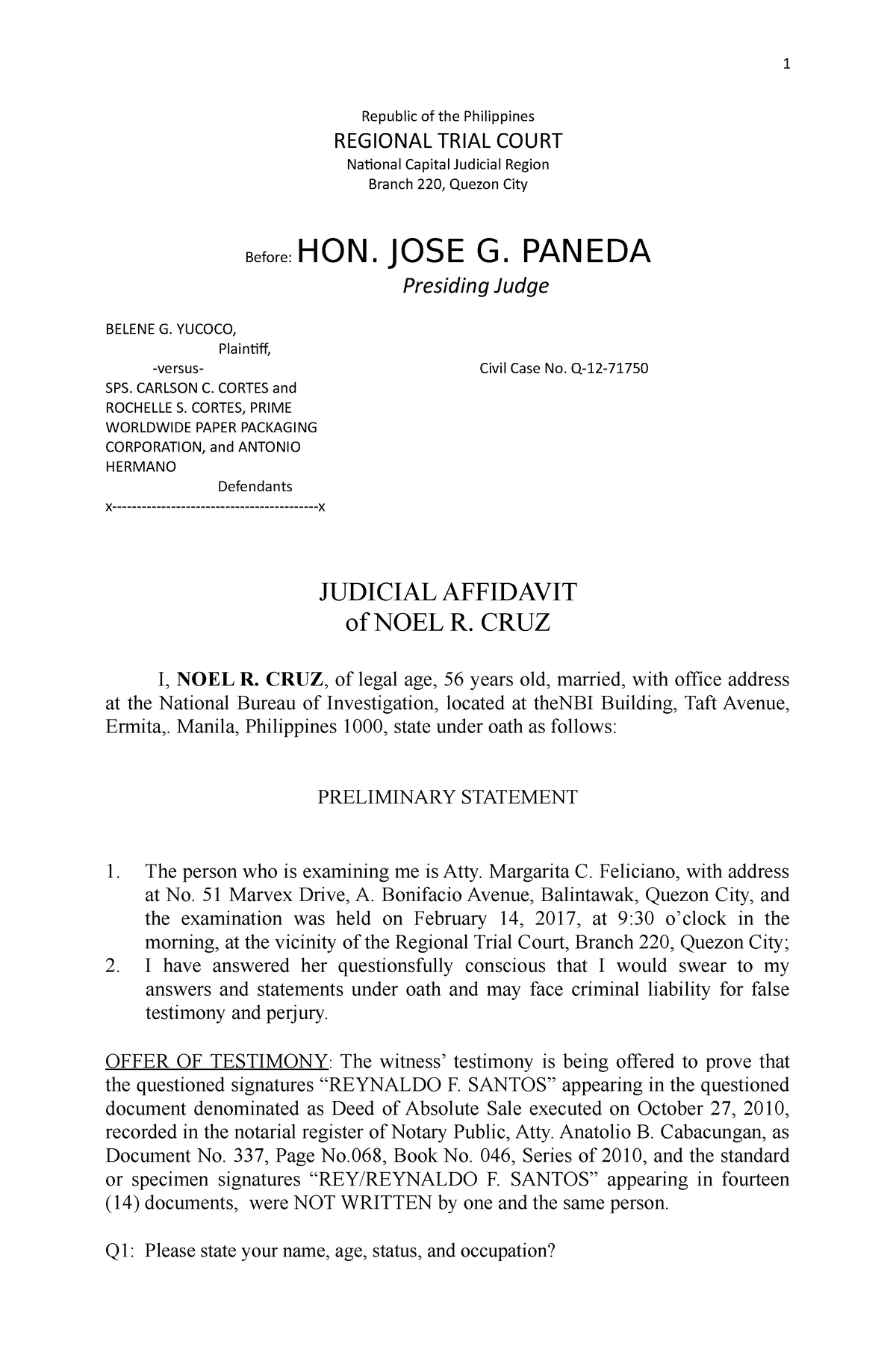 Judicial Affidavit 2 QD 1 Republic Of The Philippines REGIONAL TRIAL   Thumb 1200 1835 