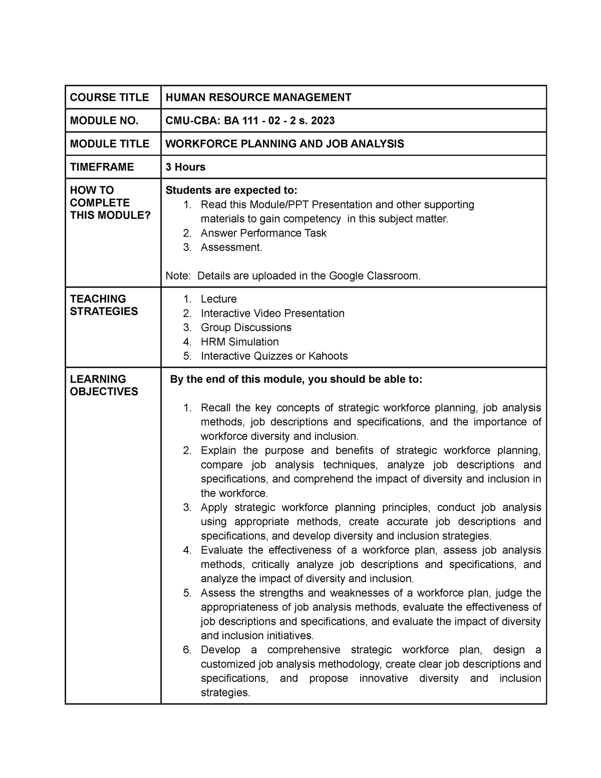 Module-2- Workforce- Planning-AND-JOB- Analysis - COURSE TITLE HUMAN ...