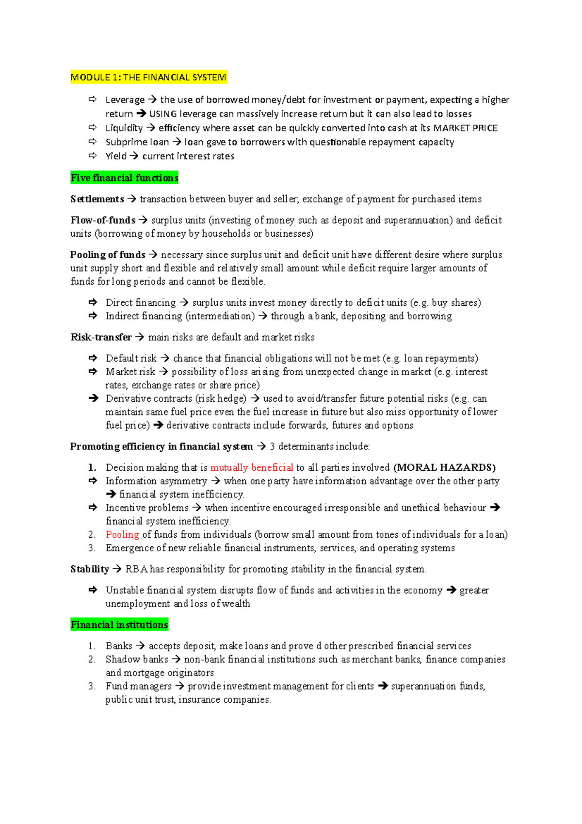 Financial System - notes - MODULE 1: THE FINANCIAL SYSTEM Leverage the ...