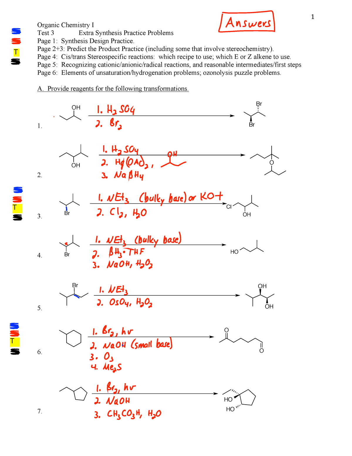 organic chemistry practice T Organic Chemistry I Test 3 Extra