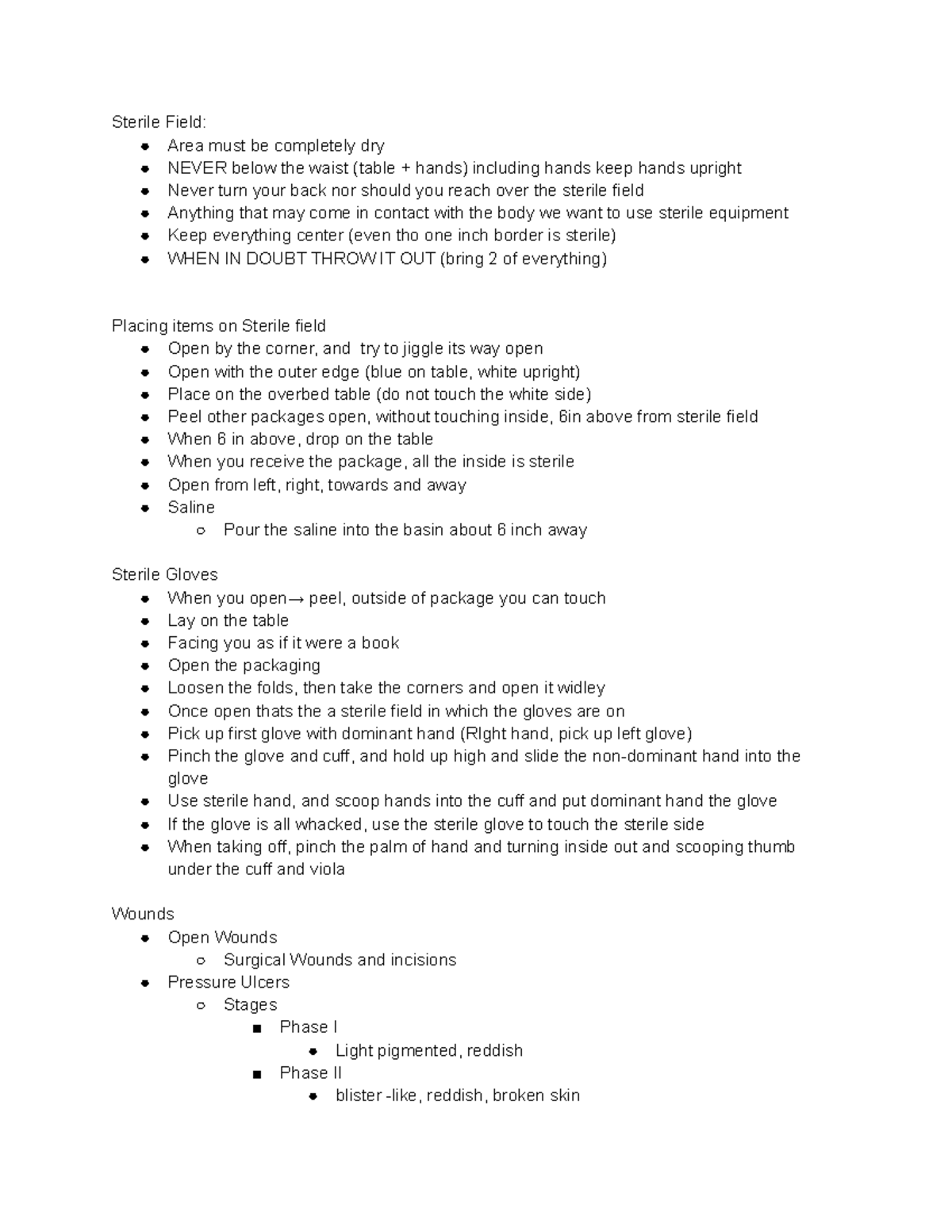 Asepsis + Dressing changes - Sterile Field: Area must be completely dry ...