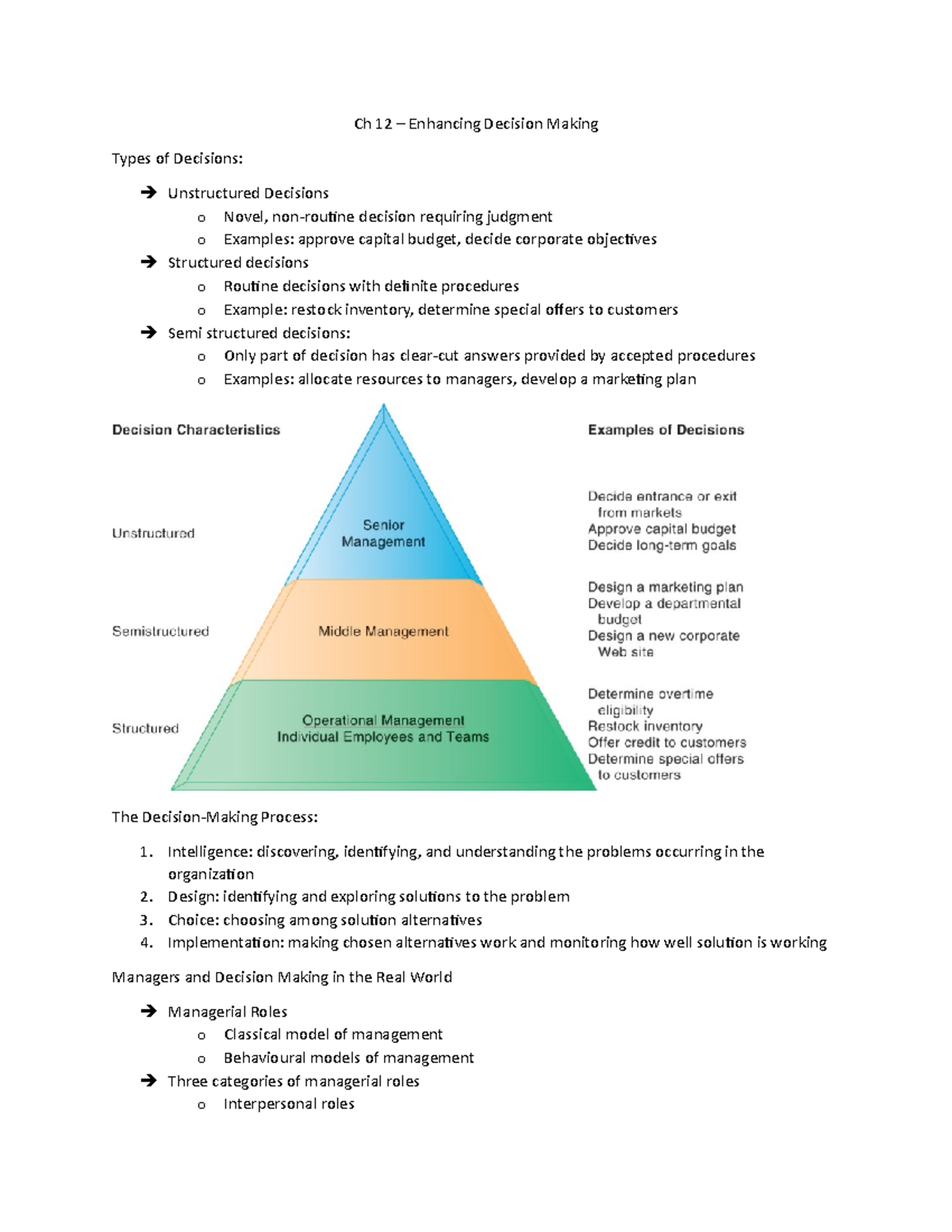 2KA3 - Ch 12 Notes - Ch 12 – Enhancing Decision Making Types Of ...